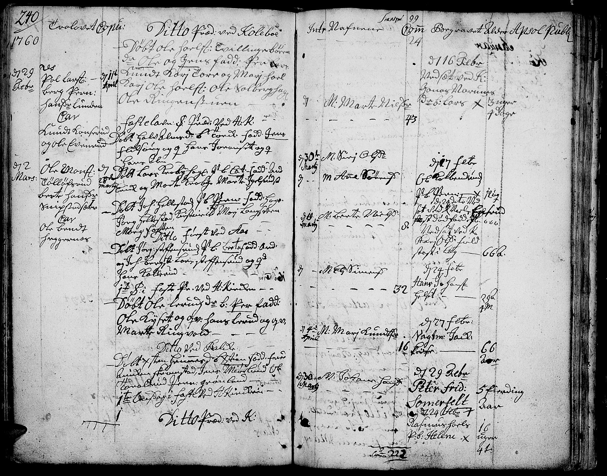 Toten prestekontor, SAH/PREST-102/H/Ha/Haa/L0004: Parish register (official) no. 4, 1751-1761, p. 240