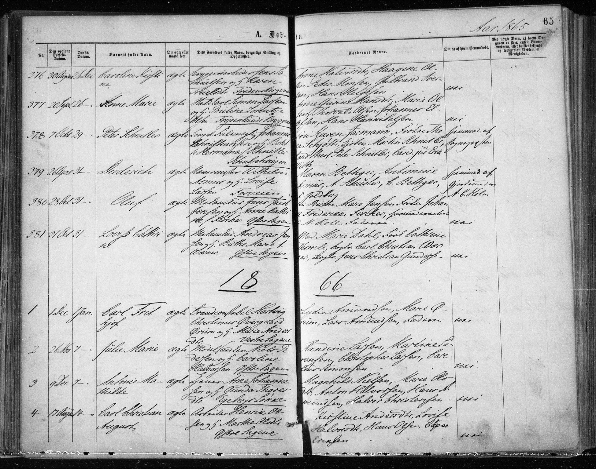 Gamle Aker prestekontor Kirkebøker, SAO/A-10617a/F/L0002: Parish register (official) no. 2, 1864-1872, p. 65