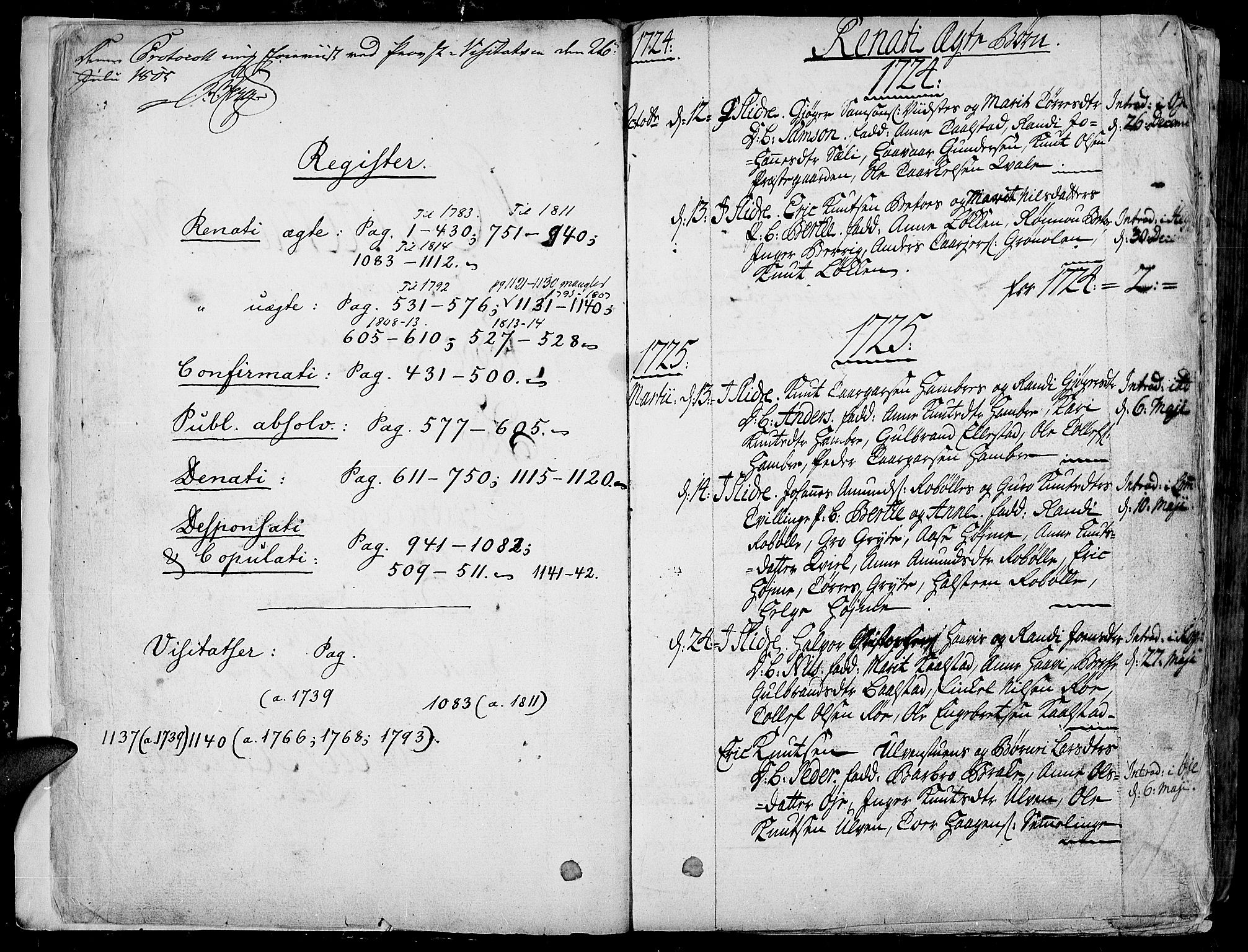 Slidre prestekontor, SAH/PREST-134/H/Ha/Haa/L0001: Parish register (official) no. 1, 1724-1814, p. 0-1