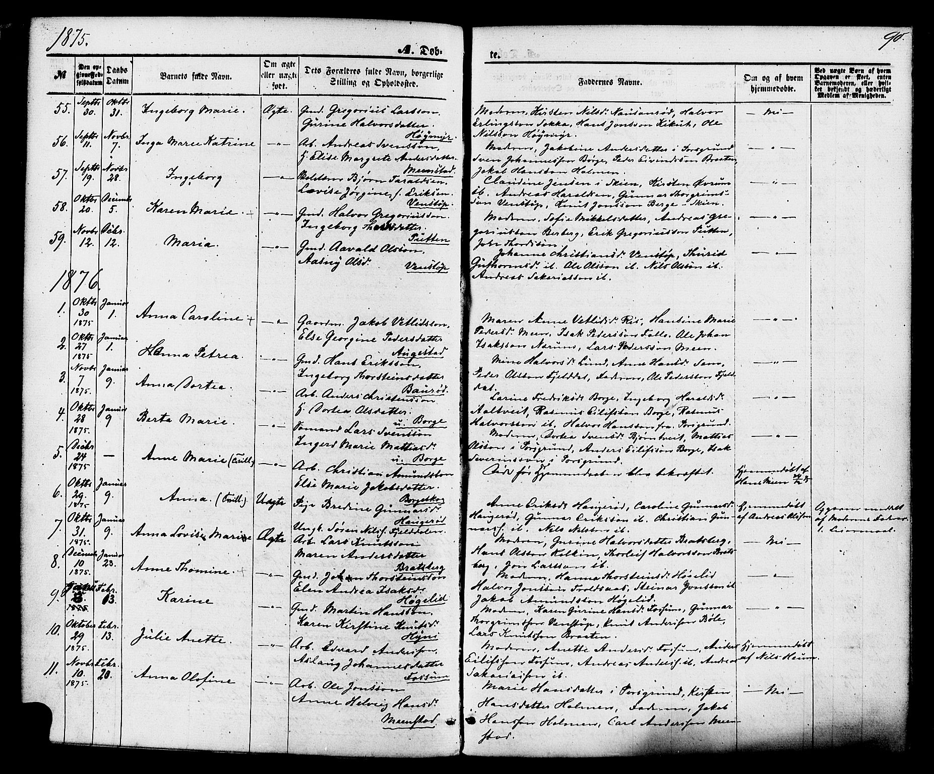 Gjerpen kirkebøker, SAKO/A-265/F/Fa/L0009: Parish register (official) no. I 9, 1872-1885, p. 90