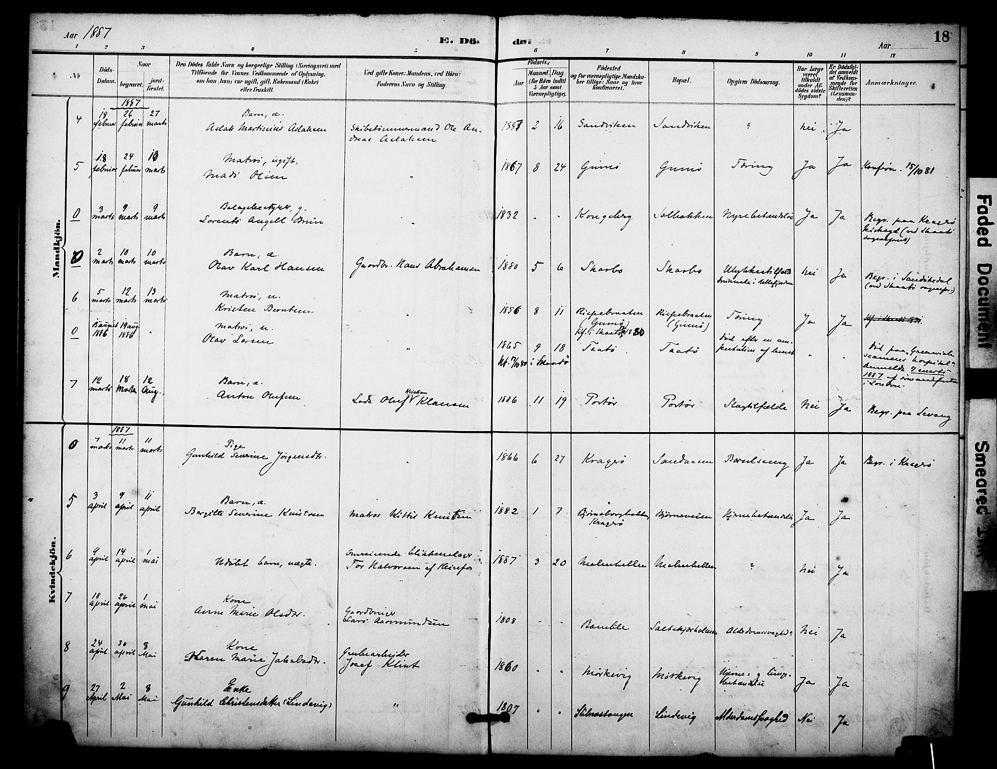 Skåtøy kirkebøker, AV/SAKO-A-304/F/Fa/L0004: Parish register (official) no. I 4, 1884-1900, p. 18