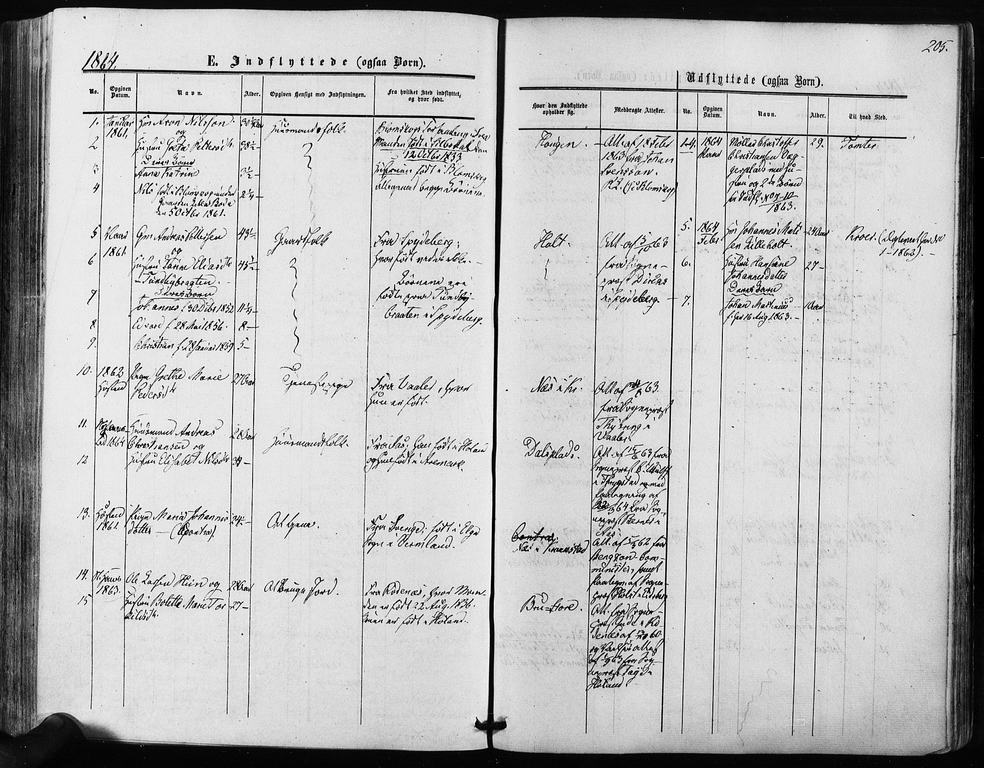 Kråkstad prestekontor Kirkebøker, SAO/A-10125a/F/Fa/L0007: Parish register (official) no. I 7, 1858-1870, p. 205