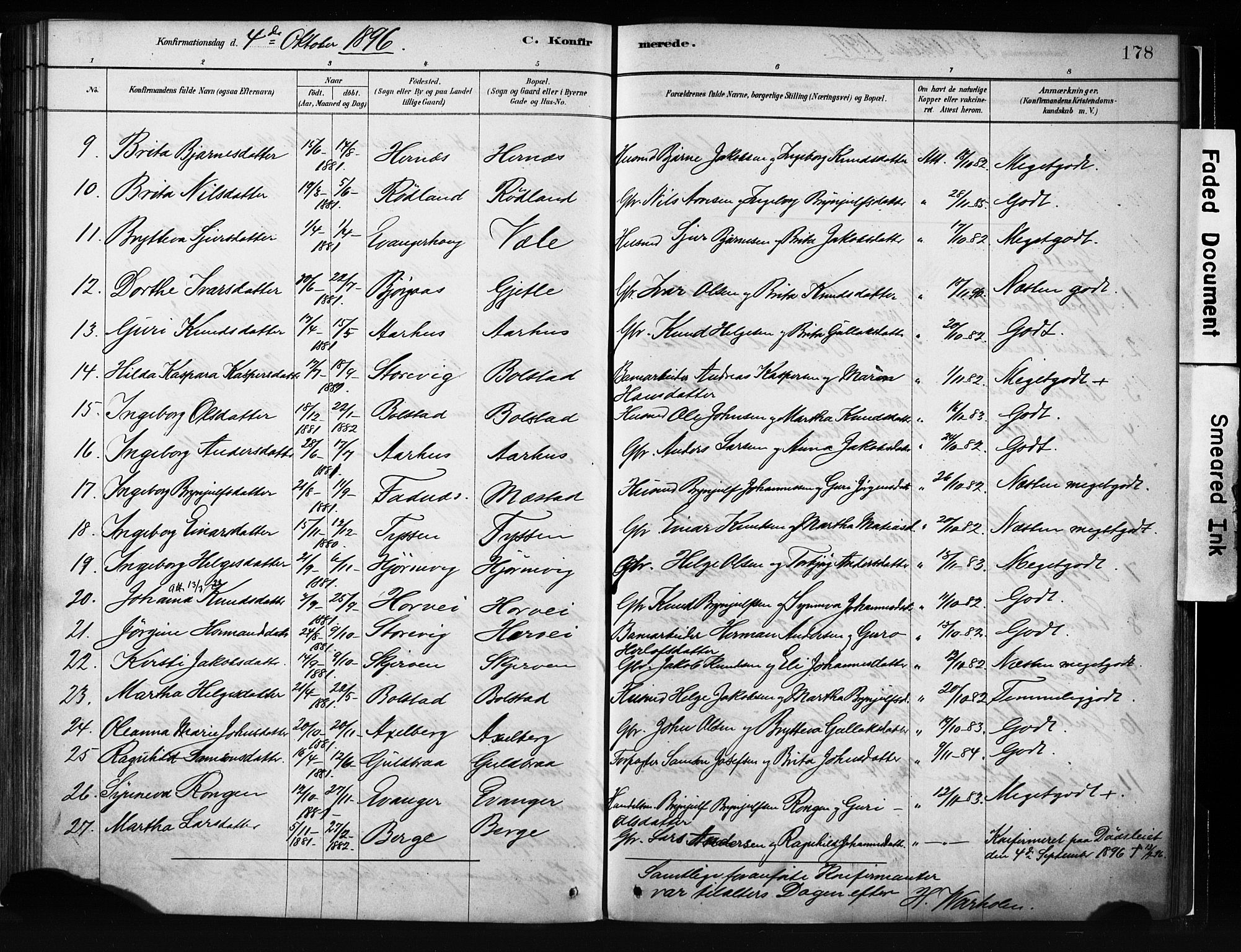 Evanger sokneprestembete, SAB/A-99924: Parish register (official) no. A 1, 1877-1899, p. 178