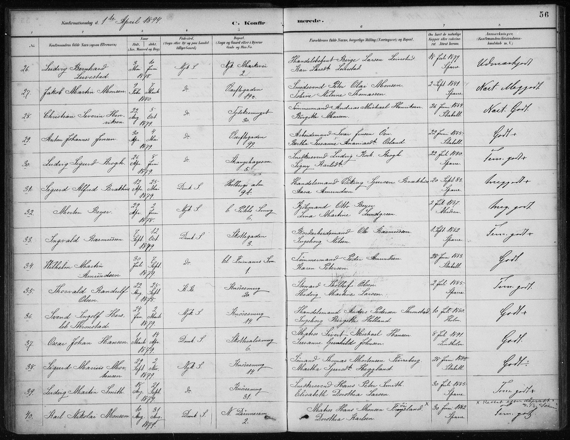Nykirken Sokneprestembete, AV/SAB-A-77101/H/Haa/L0027: Parish register (official) no. C 6, 1886-1913, p. 56