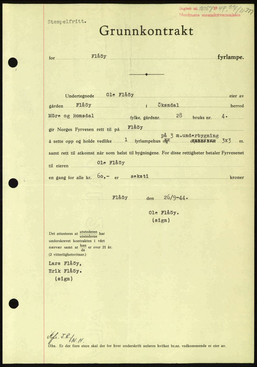 Nordmøre sorenskriveri, AV/SAT-A-4132/1/2/2Ca: Mortgage book no. B92, 1944-1945, Diary no: : 2057/1944