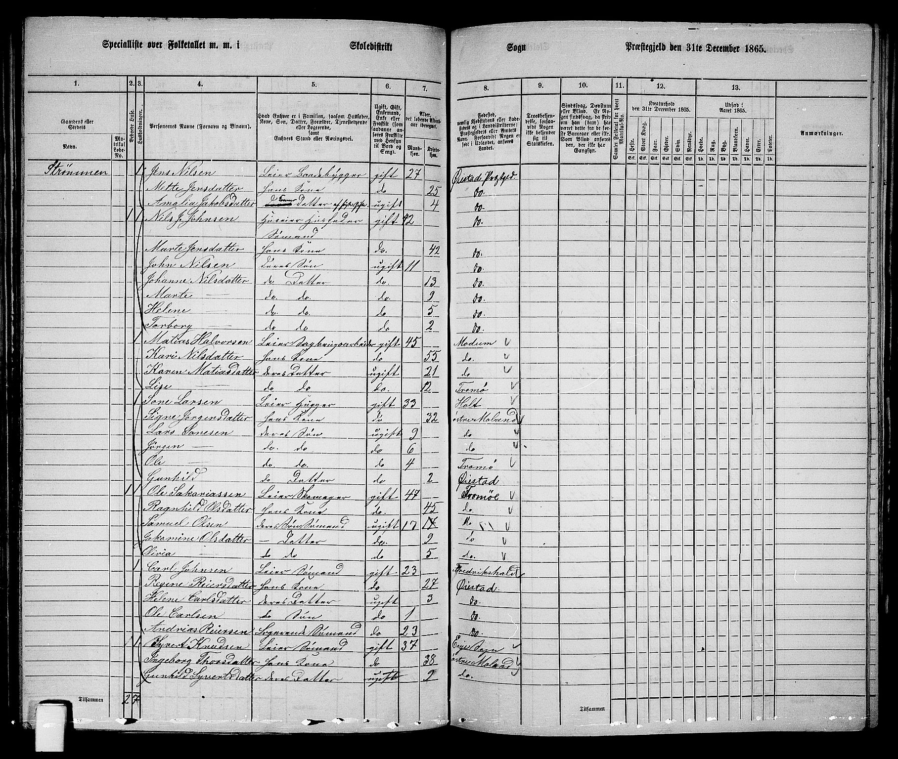 RA, 1865 census for Øyestad, 1865, p. 101