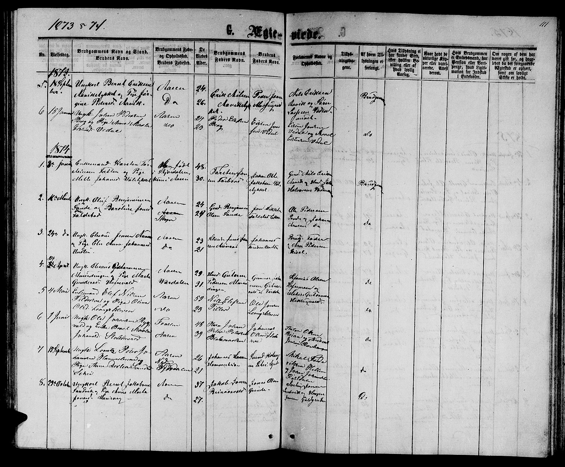 Ministerialprotokoller, klokkerbøker og fødselsregistre - Nord-Trøndelag, SAT/A-1458/714/L0133: Parish register (copy) no. 714C02, 1865-1877, p. 111