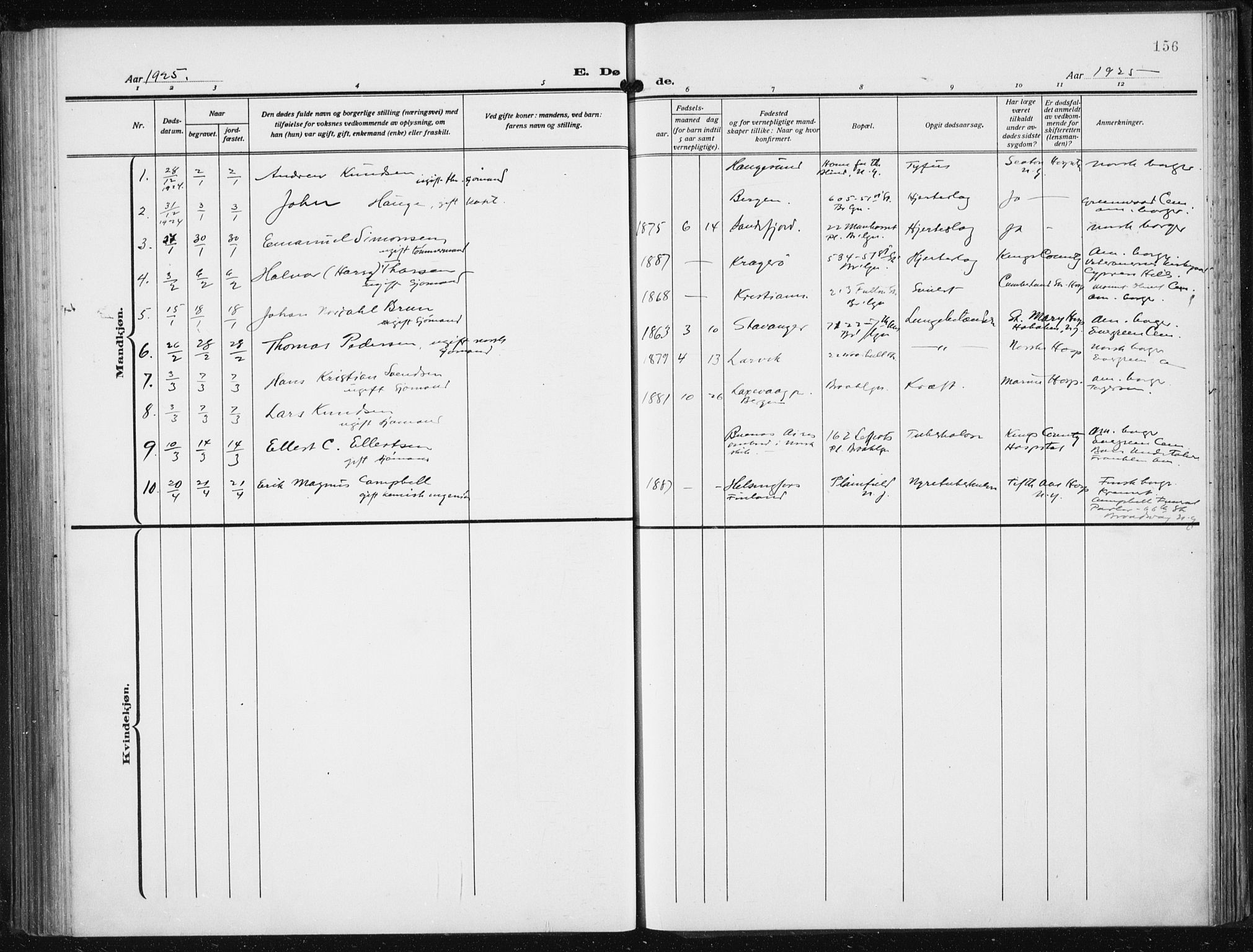 Den norske sjømannsmisjon i utlandet/New York, SAB/SAB/PA-0110/H/Ha/L0008: Parish register (official) no. A 8, 1923-1935, p. 156