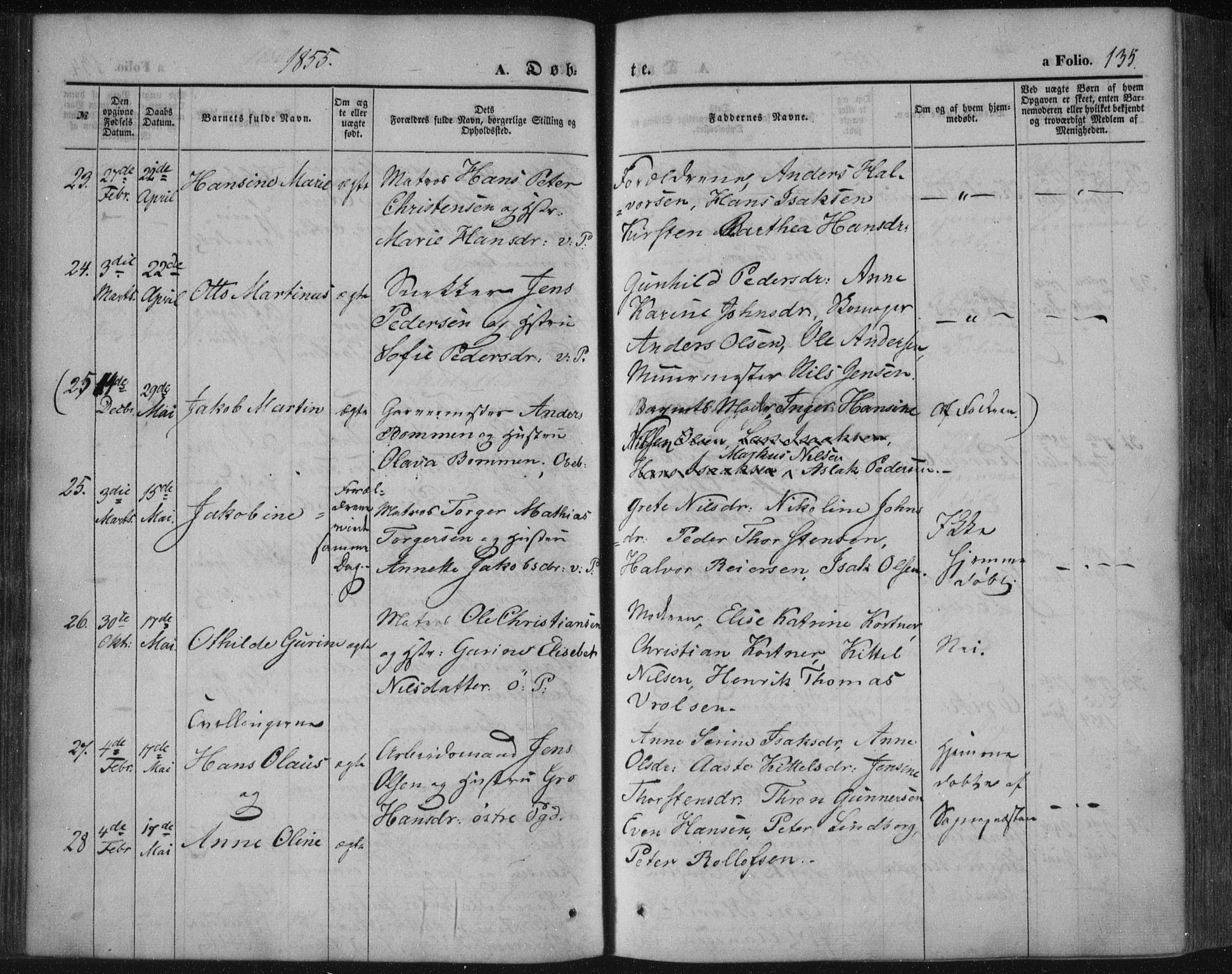 Porsgrunn kirkebøker , SAKO/A-104/F/Fa/L0006: Parish register (official) no. 6, 1841-1857, p. 135