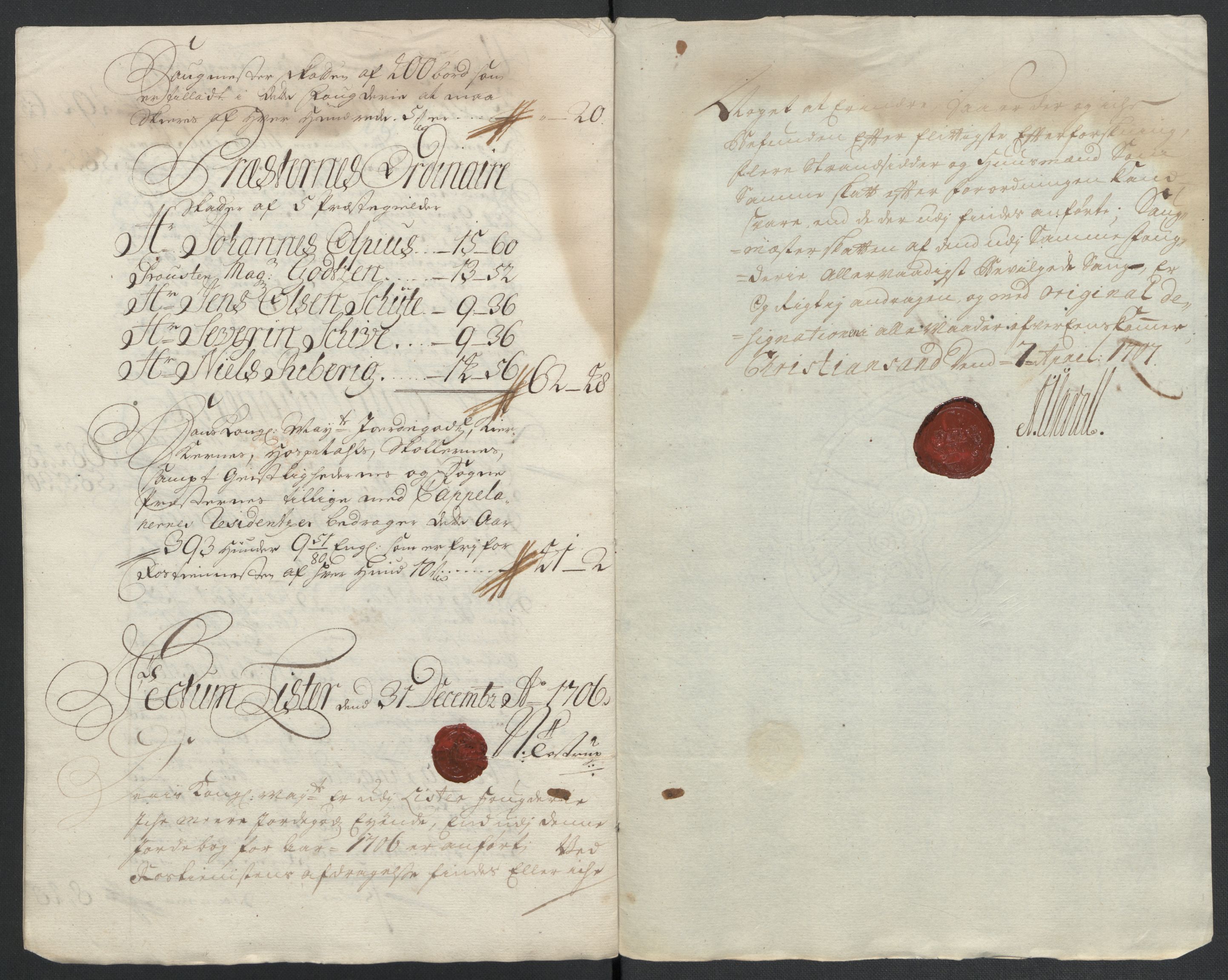 Rentekammeret inntil 1814, Reviderte regnskaper, Fogderegnskap, RA/EA-4092/R43/L2551: Fogderegnskap Lista og Mandal, 1705-1709, p. 262