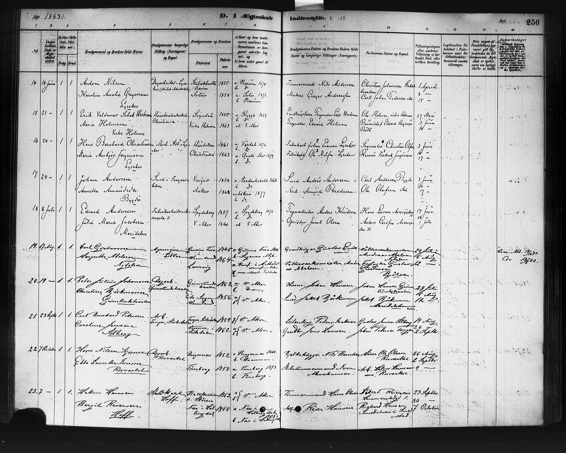 Vestre Aker prestekontor Kirkebøker, AV/SAO-A-10025/F/Fa/L0008: Parish register (official) no. 8, 1878-1903, p. 256