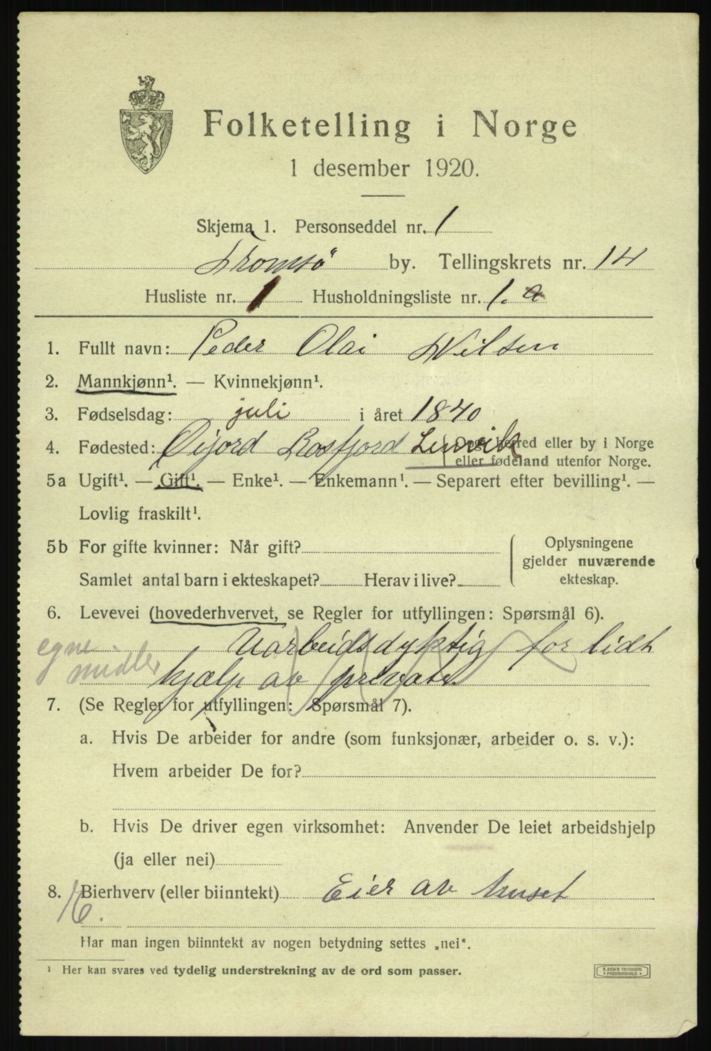 SATØ, 1920 census for Tromsø, 1920, p. 26338