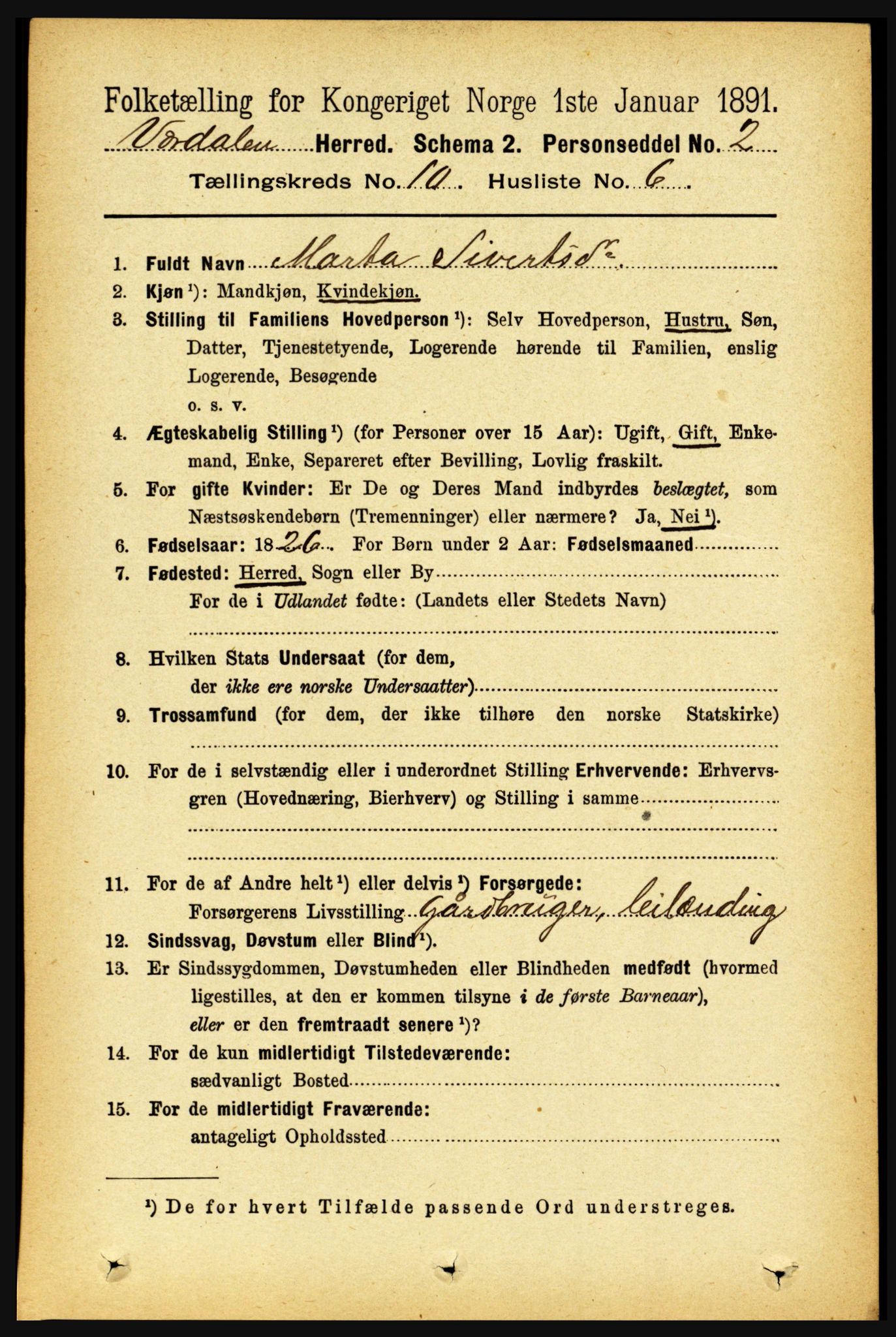 RA, 1891 census for 1721 Verdal, 1891, p. 5609