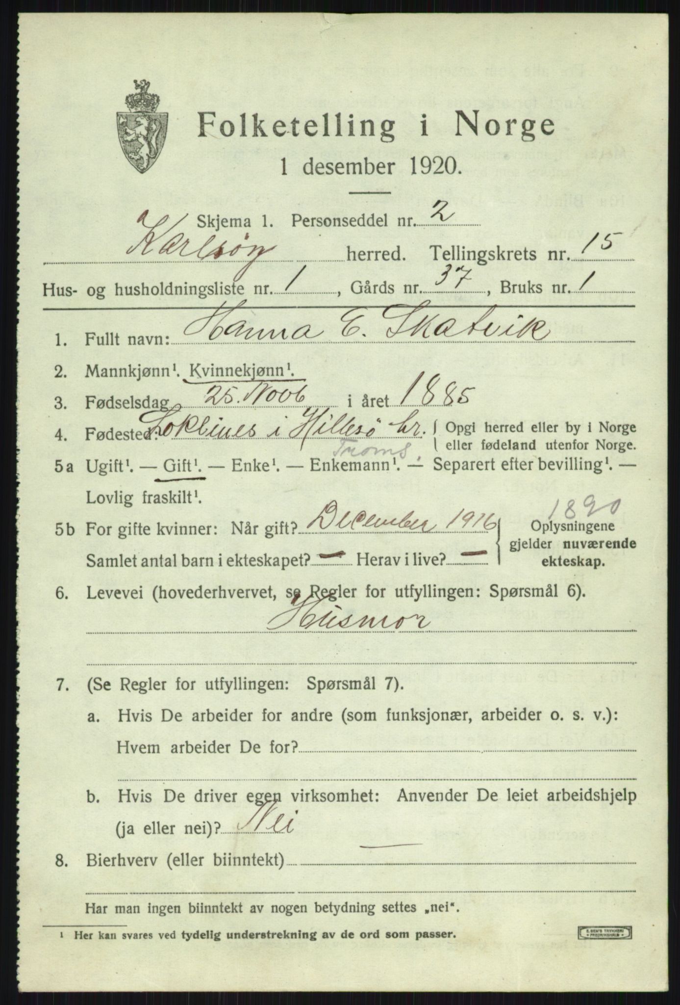 SATØ, 1920 census for Karlsøy, 1920, p. 5412