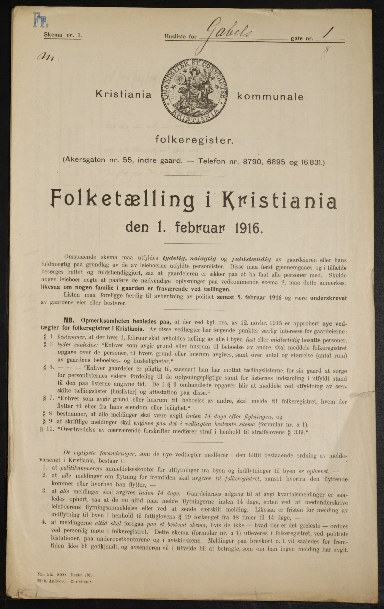 OBA, Municipal Census 1916 for Kristiania, 1916, p. 29071