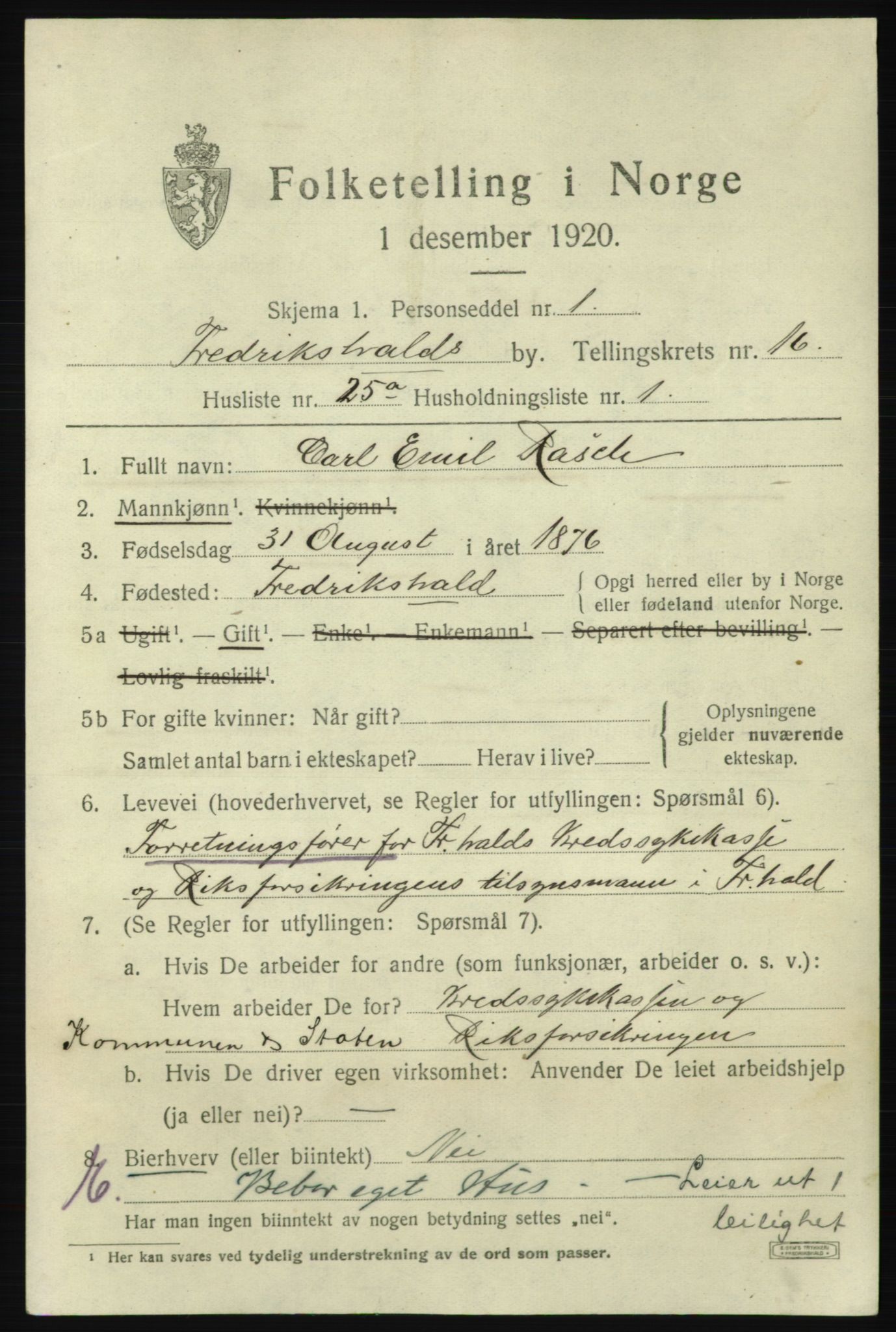 SAO, 1920 census for Fredrikshald, 1920, p. 25751