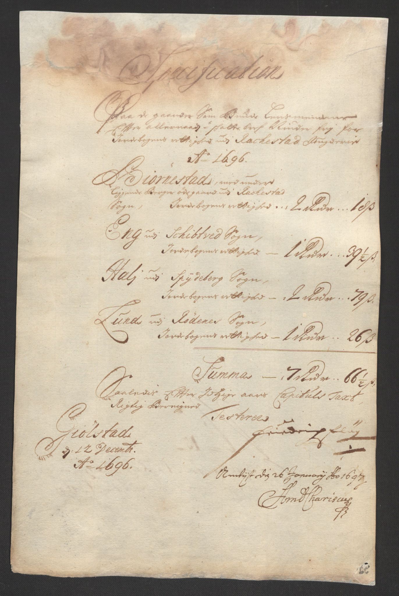 Rentekammeret inntil 1814, Reviderte regnskaper, Fogderegnskap, AV/RA-EA-4092/R07/L0286: Fogderegnskap Rakkestad, Heggen og Frøland, 1696, p. 305