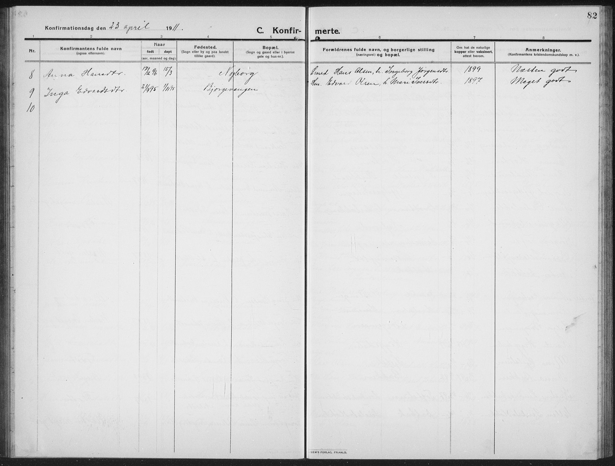 Ringebu prestekontor, SAH/PREST-082/H/Ha/Hab/L0010: Parish register (copy) no. 10, 1911-1934, p. 82