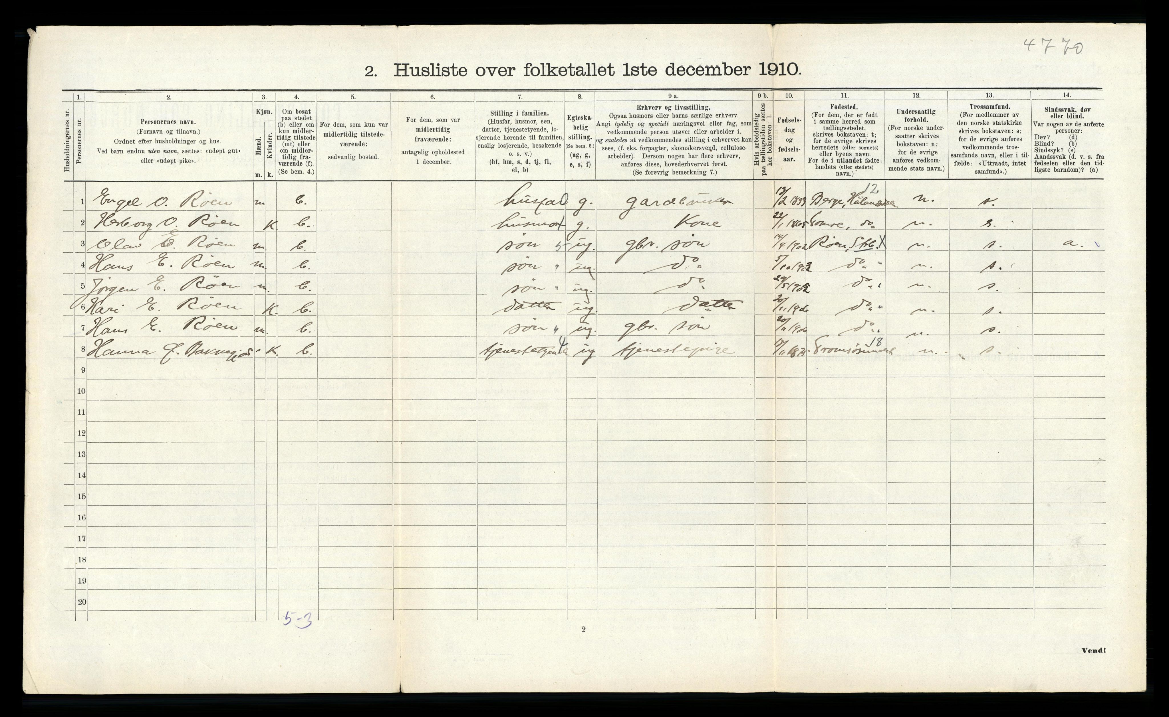 RA, 1910 census for Strandebarm, 1910, p. 477