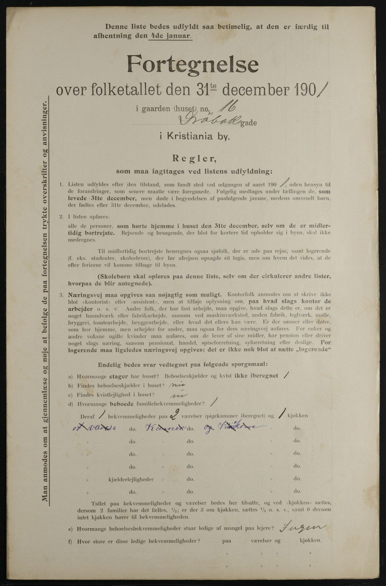 OBA, Municipal Census 1901 for Kristiania, 1901, p. 2837