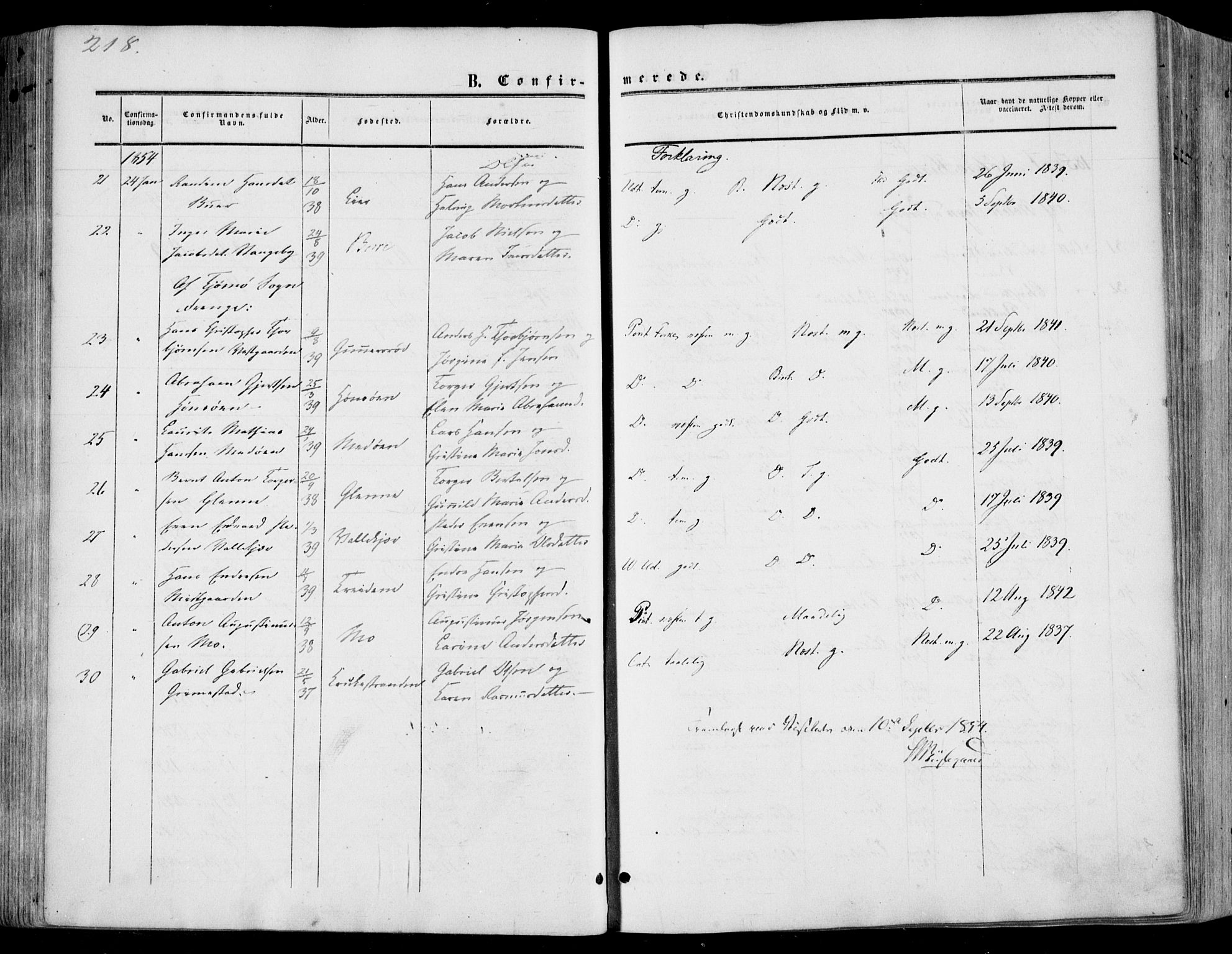 Nøtterøy kirkebøker, AV/SAKO-A-354/F/Fa/L0006: Parish register (official) no. I 6, 1852-1864, p. 218