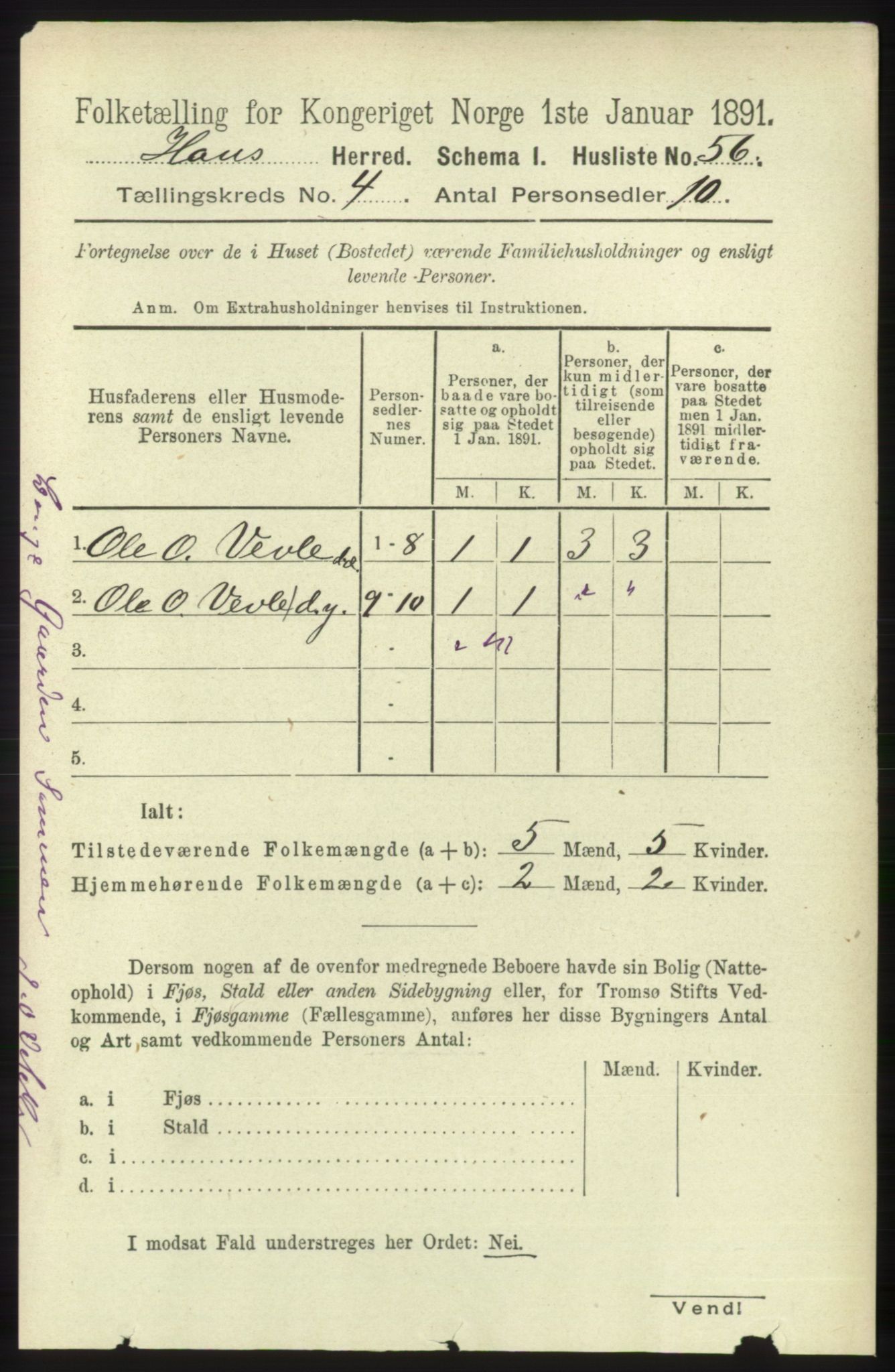 RA, 1891 census for 1250 Haus, 1891, p. 1397