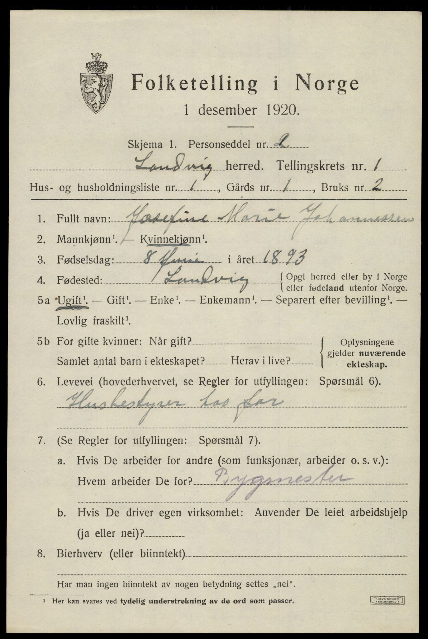 SAK, 1920 census for Landvik, 1920, p. 908