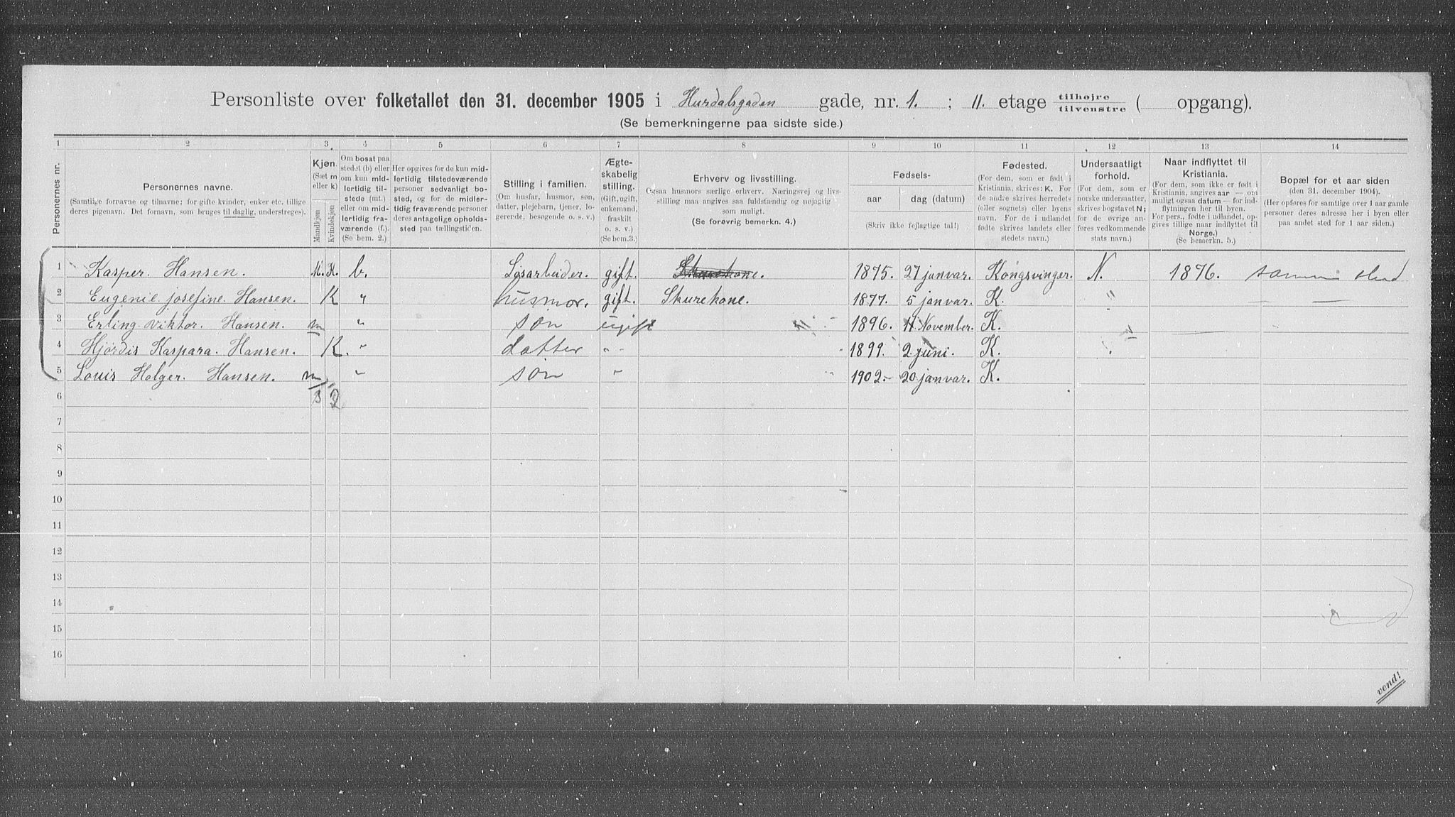 OBA, Municipal Census 1905 for Kristiania, 1905, p. 21923