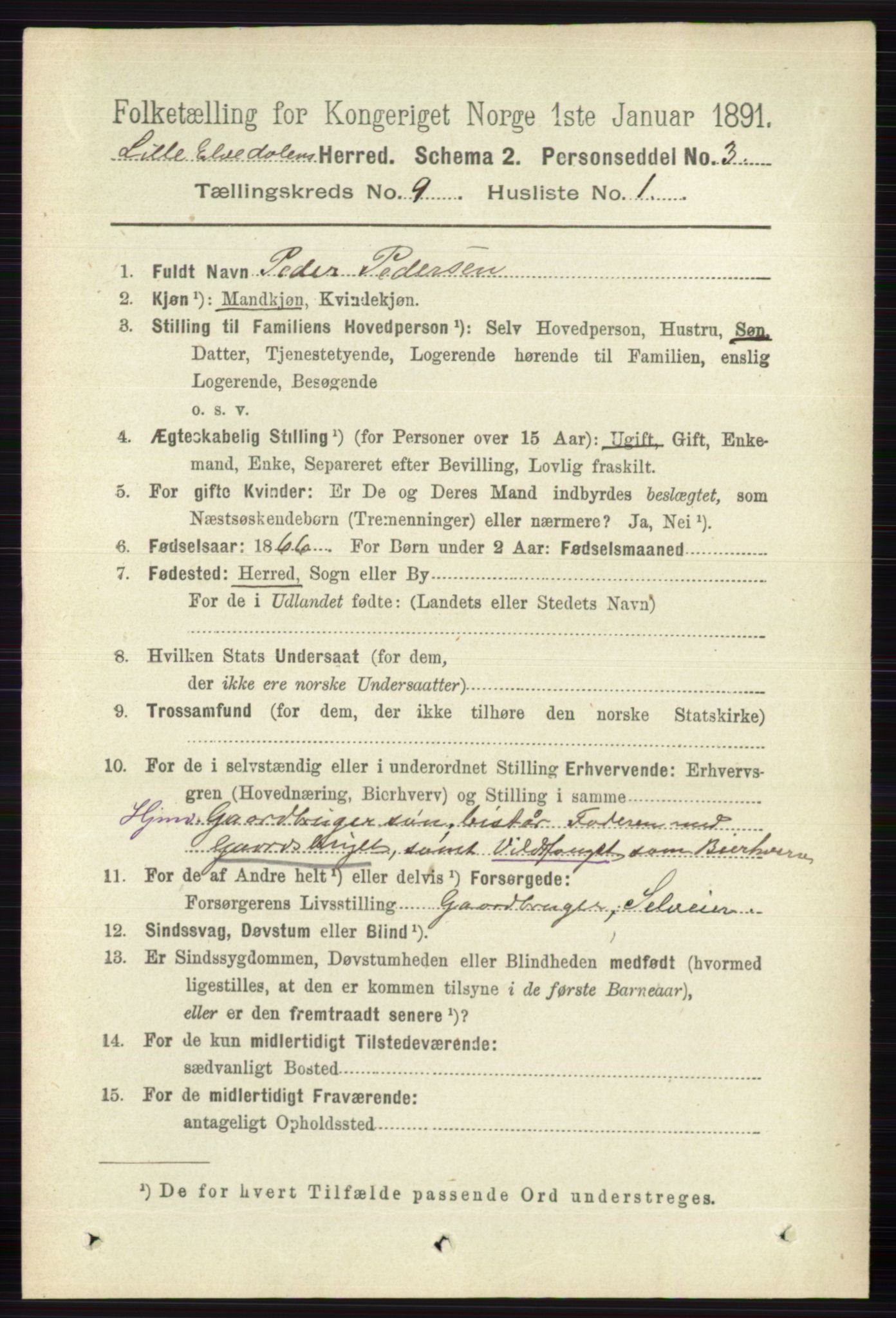 RA, 1891 census for 0438 Lille Elvedalen, 1891, p. 2803