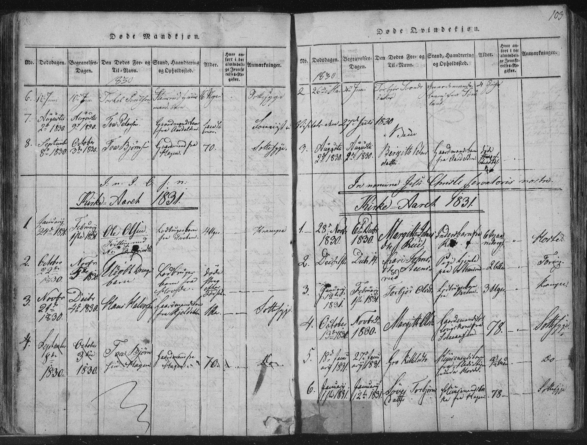 Hjartdal kirkebøker, AV/SAKO-A-270/F/Fc/L0001: Parish register (official) no. III 1, 1815-1843, p. 103