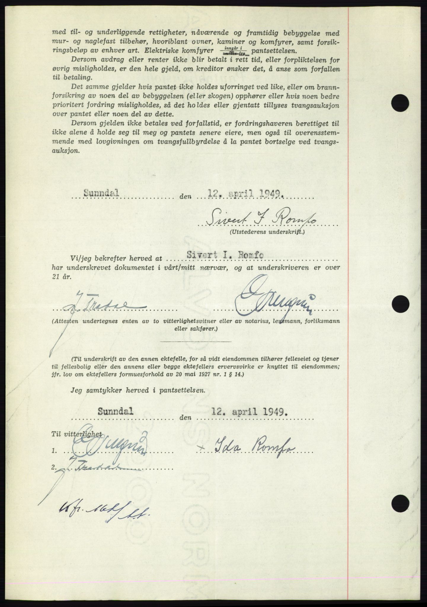 Nordmøre sorenskriveri, AV/SAT-A-4132/1/2/2Ca: Mortgage book no. B101, 1949-1949, Diary no: : 1356/1949