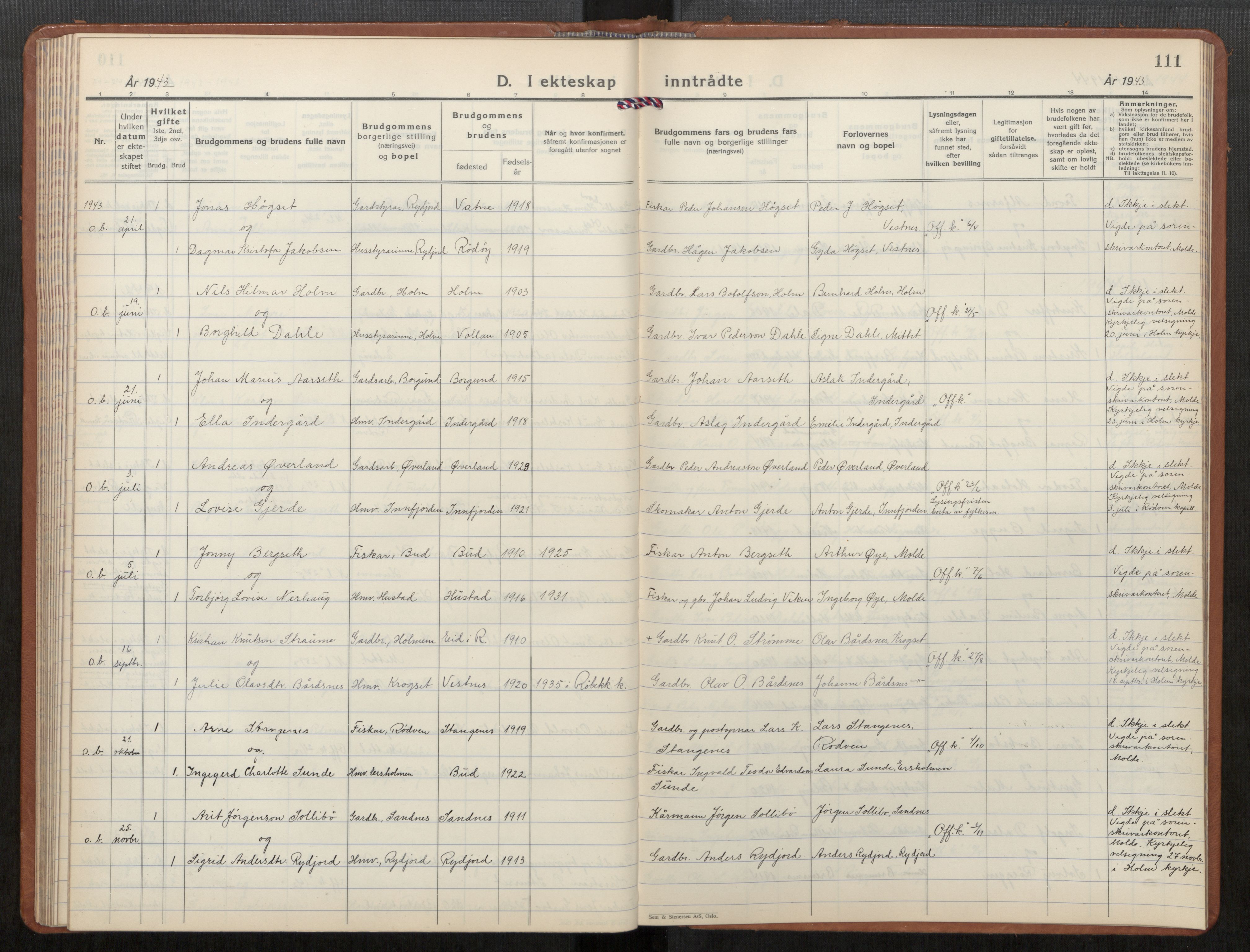 Ministerialprotokoller, klokkerbøker og fødselsregistre - Møre og Romsdal, AV/SAT-A-1454/549/L0616: Parish register (copy) no. 549C02, 1932-1961, p. 111