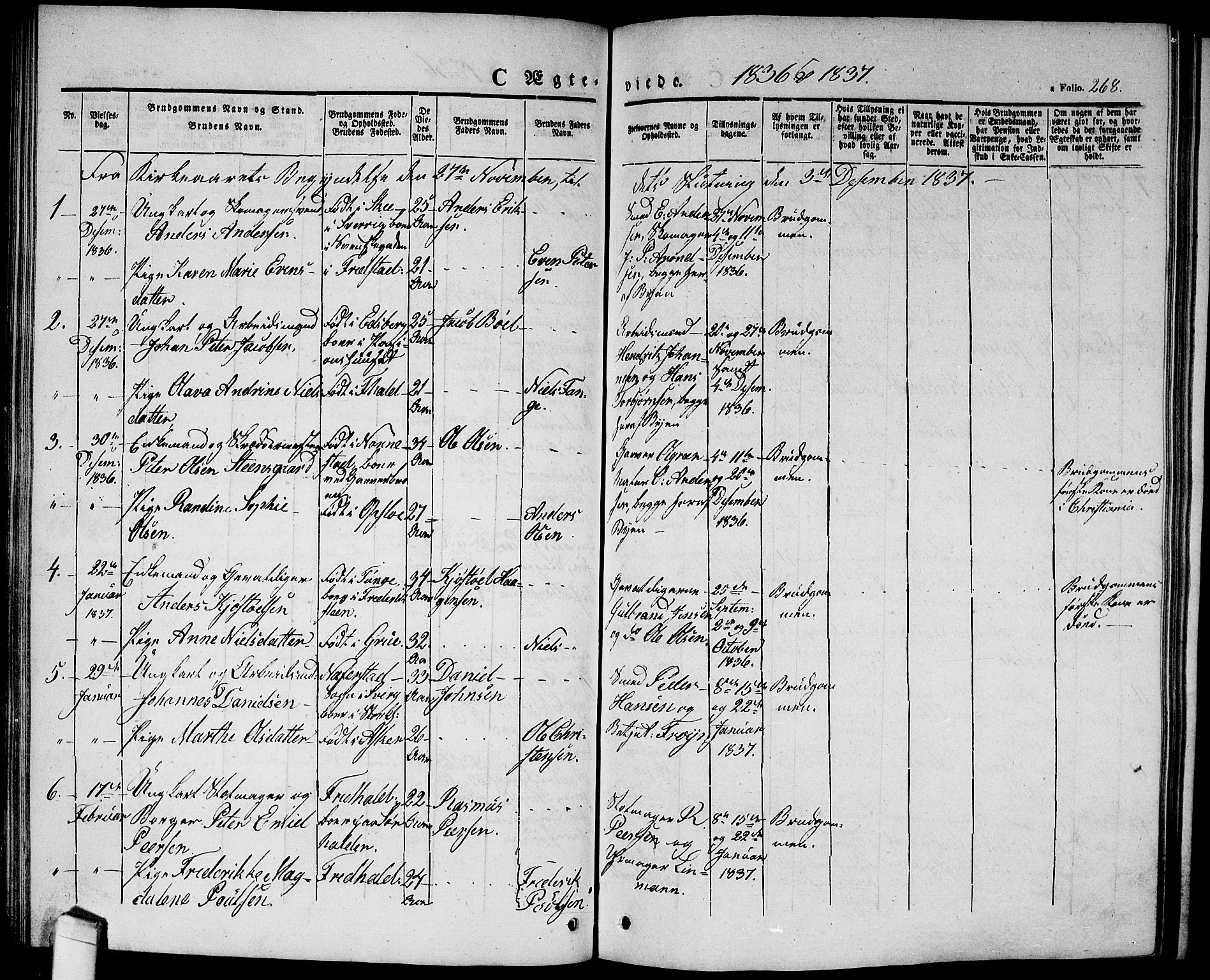 Halden prestekontor Kirkebøker, AV/SAO-A-10909/G/Ga/L0003: Parish register (copy) no. 3, 1834-1844, p. 268