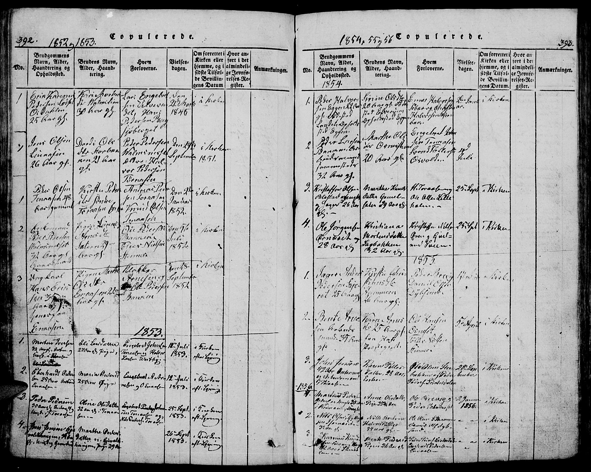Trysil prestekontor, AV/SAH-PREST-046/H/Ha/Hab/L0005: Parish register (copy) no. 5, 1814-1877, p. 392-393