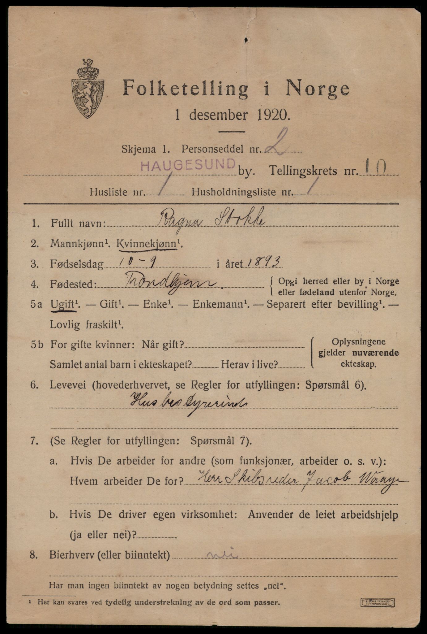 SAST, 1920 census for Haugesund, 1920, p. 33751