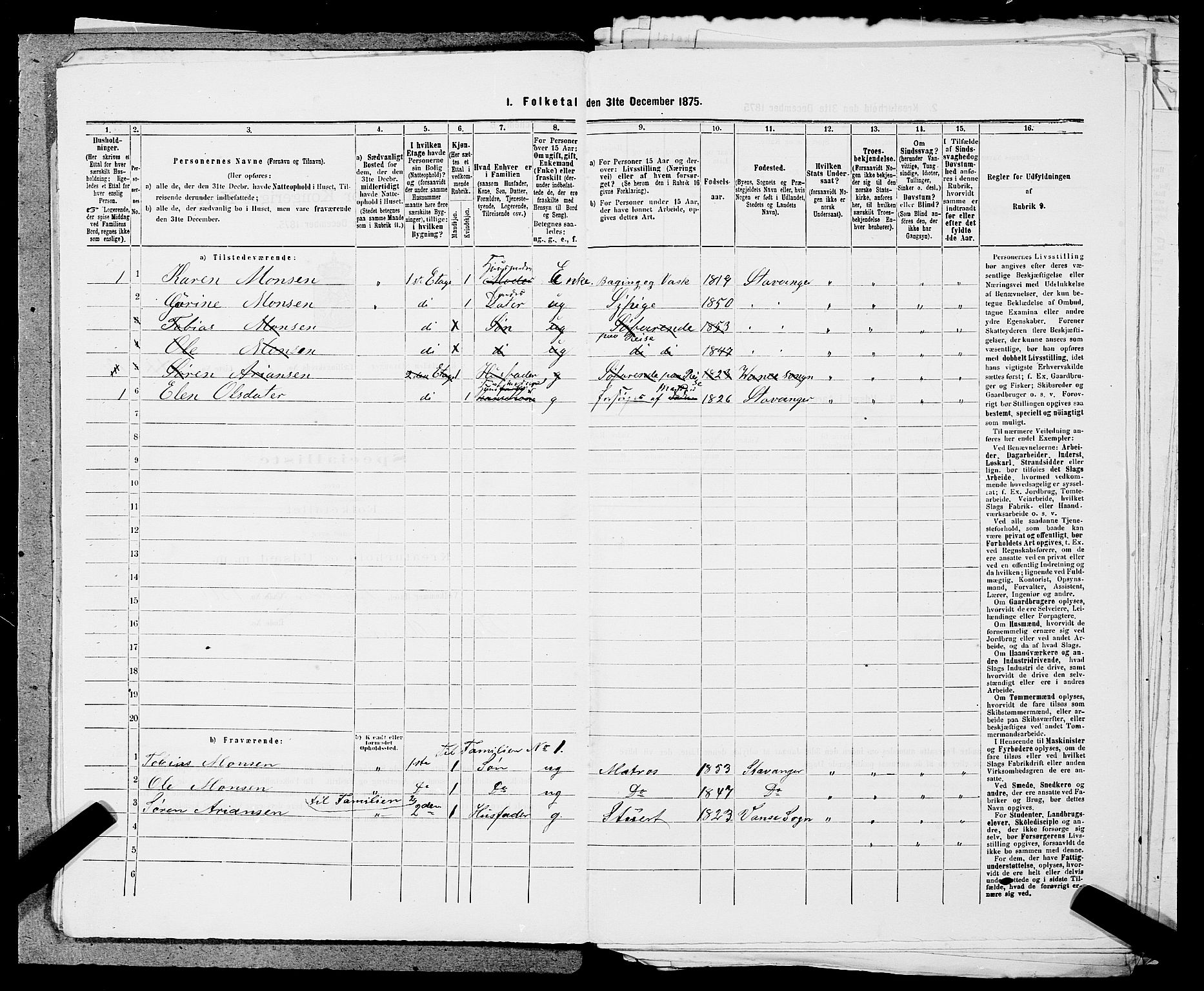 SAST, 1875 census for 1103 Stavanger, 1875, p. 2529