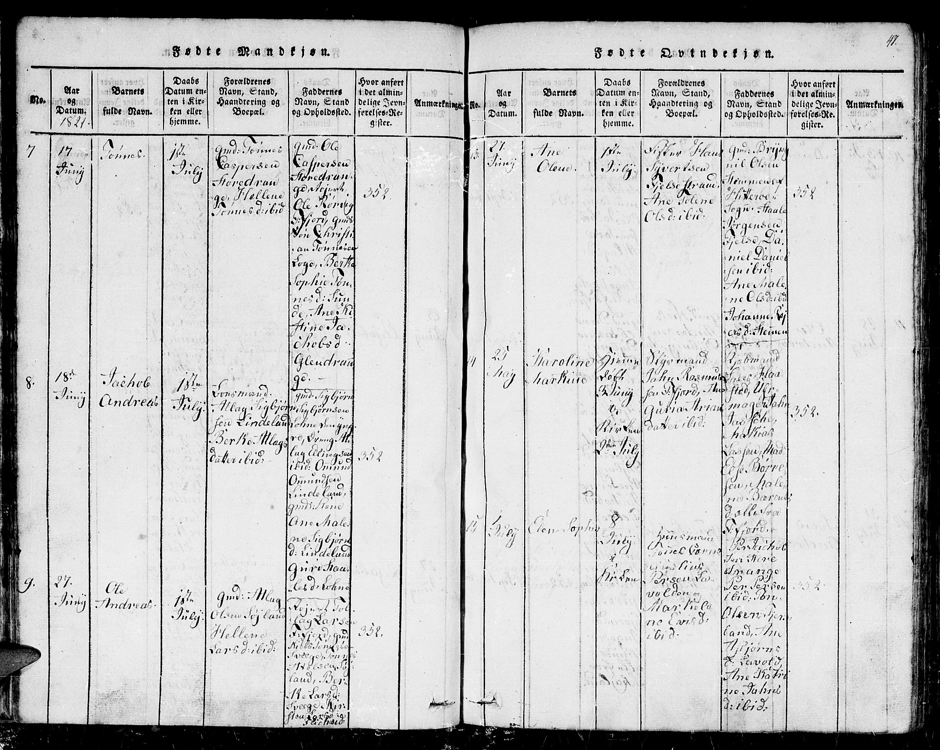 Flekkefjord sokneprestkontor, AV/SAK-1111-0012/F/Fb/Fbc/L0003: Parish register (copy) no. B 3, 1815-1826, p. 47