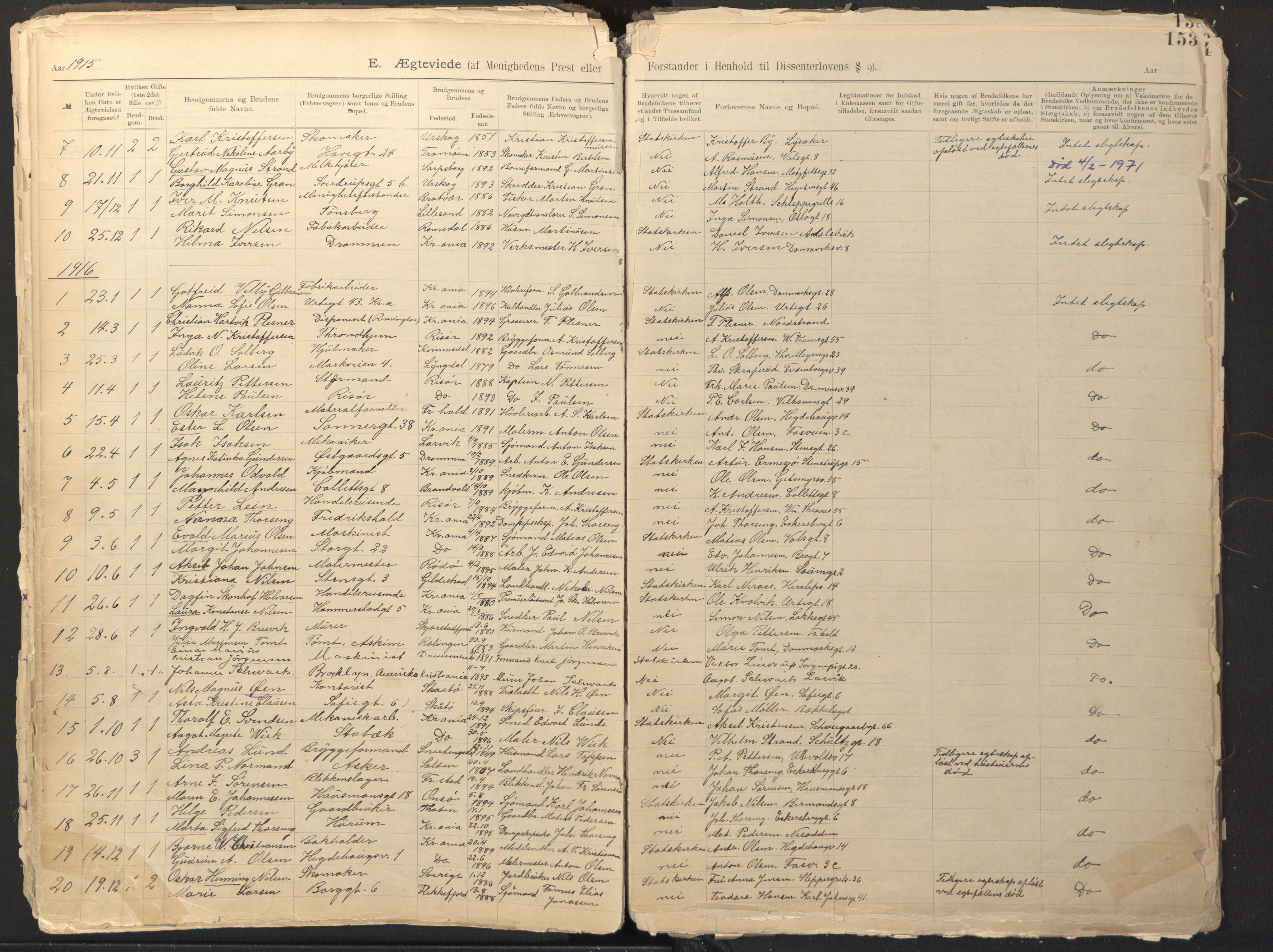 Den evangelisk-lutherske frikirke østre menighet, Oslo, AV/SAO-PAO-0245/F/L0002: Dissenter register no. 2, 1892-1936, p. 153