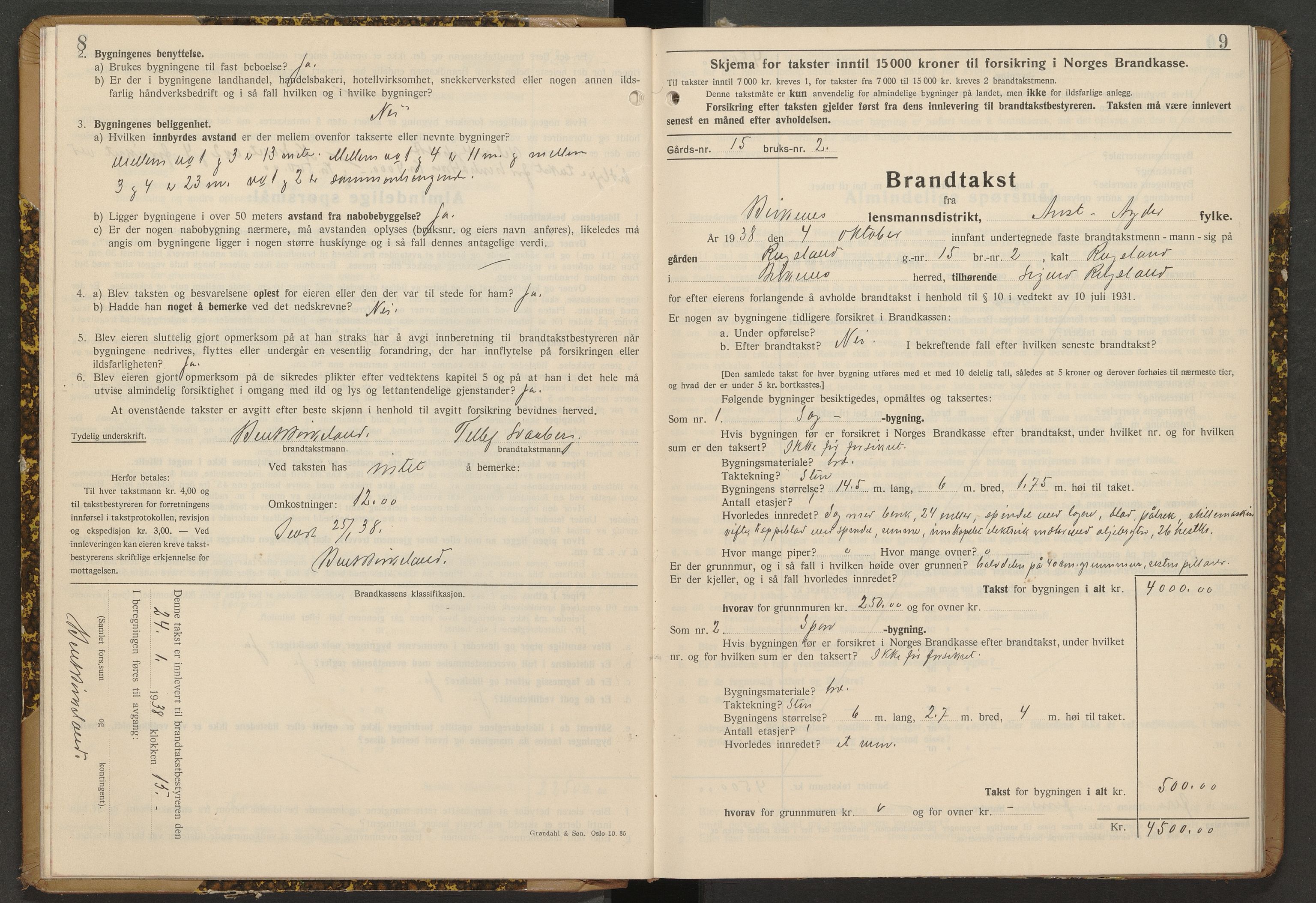 Norges Brannkasse Birkenes, AV/SAK-2241-0005/F/Fa/L0013: Branntakstprotokoll nr. 13 med gårdsnavnregister, 1938-1951