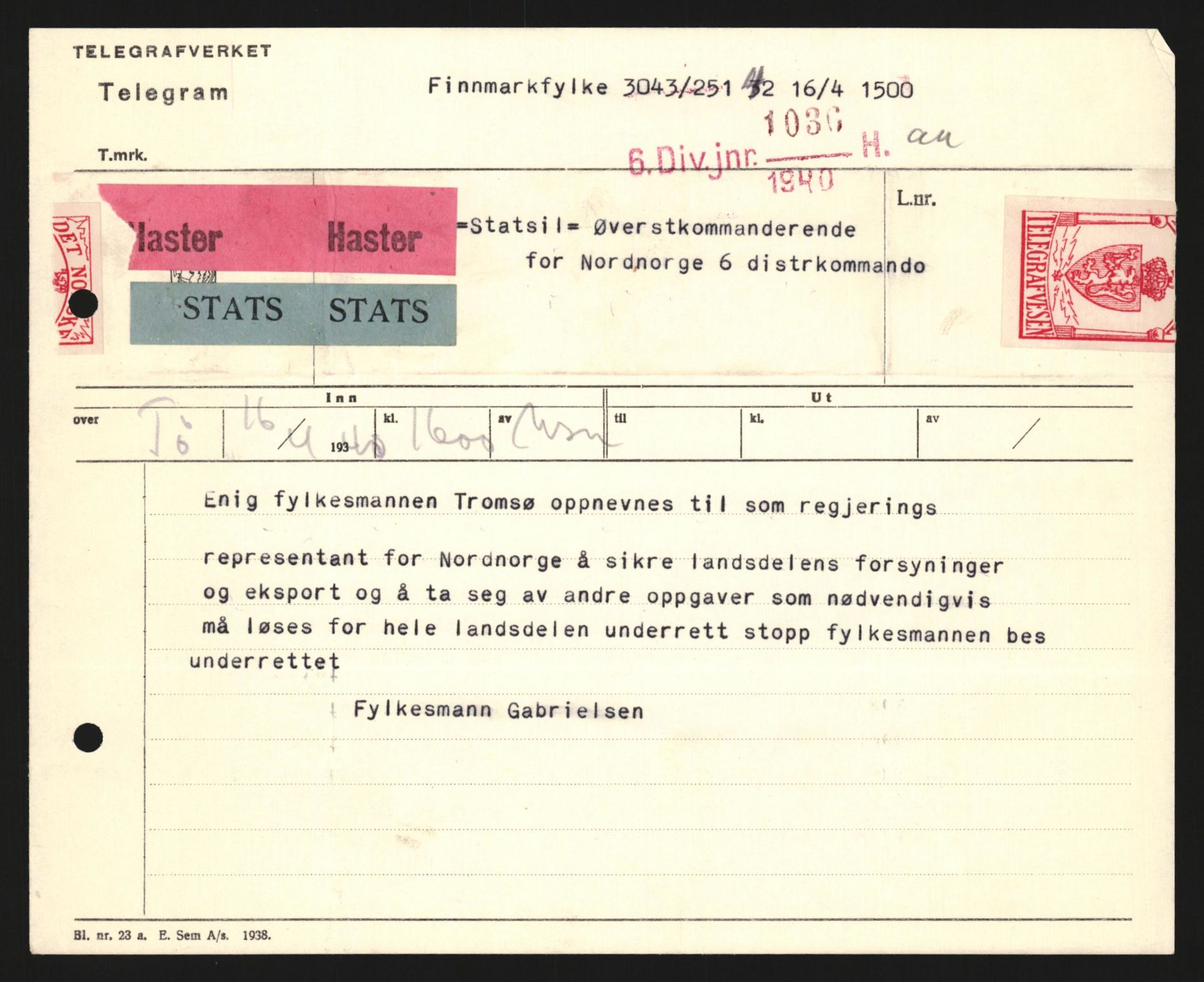 Forsvaret, Forsvarets krigshistoriske avdeling, AV/RA-RAFA-2017/Y/Yb/L0122: II-C-11-600  -  6. Divisjon med avdelinger, 1940, p. 44