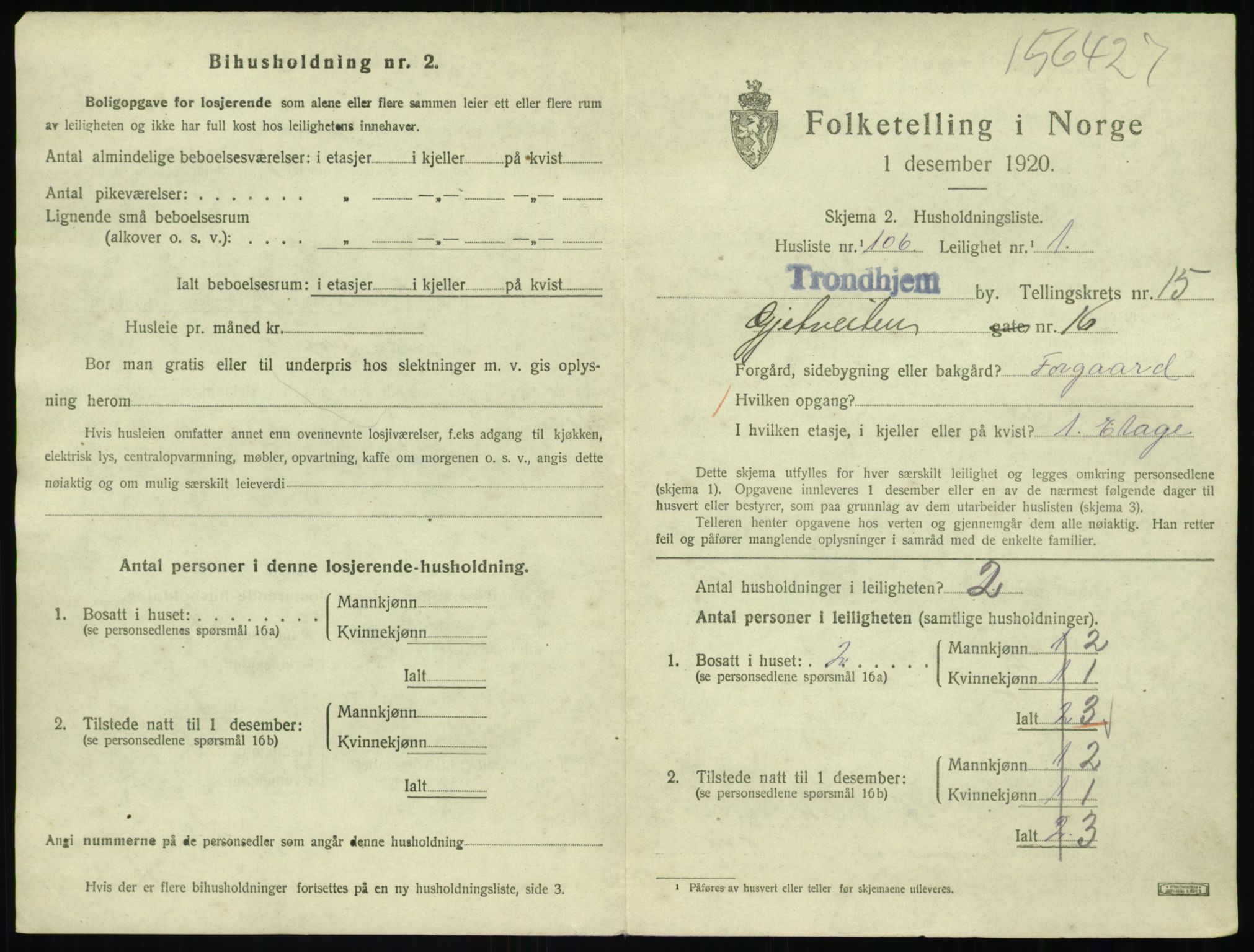 SAT, 1920 census for Trondheim, 1920, p. 12870