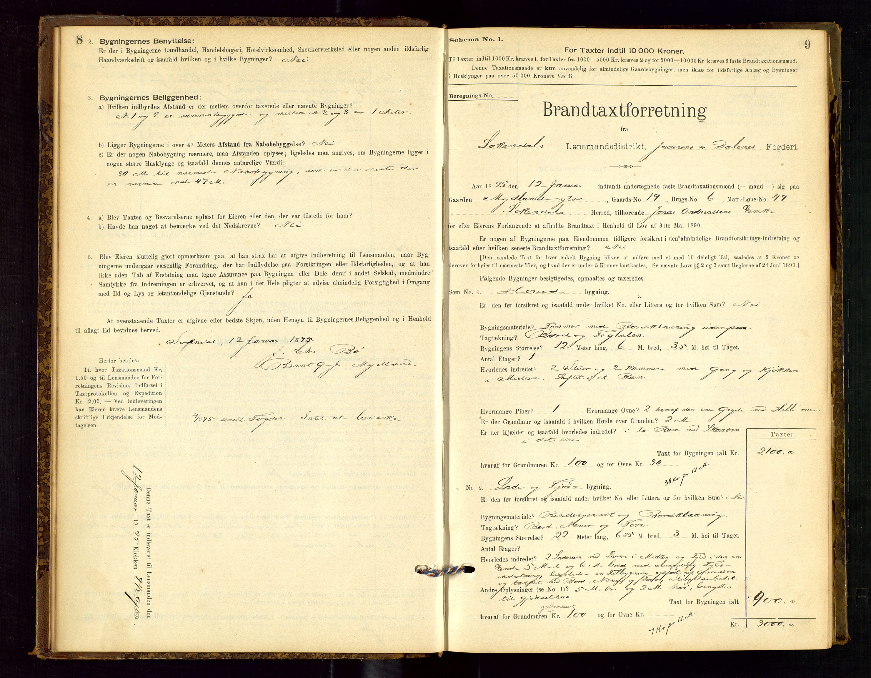 Sokndal lensmannskontor, AV/SAST-A-100417/Gob/L0001: "Brandtaxt-Protokol", 1895-1902, p. 8-9