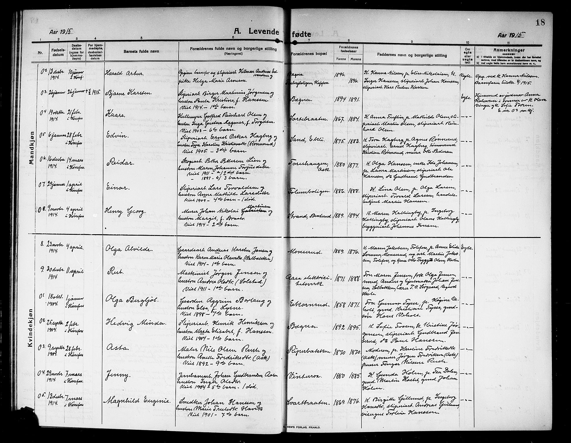 Norderhov kirkebøker, AV/SAKO-A-237/G/Ga/L0009: Parish register (copy) no. I 9, 1913-1920, p. 18