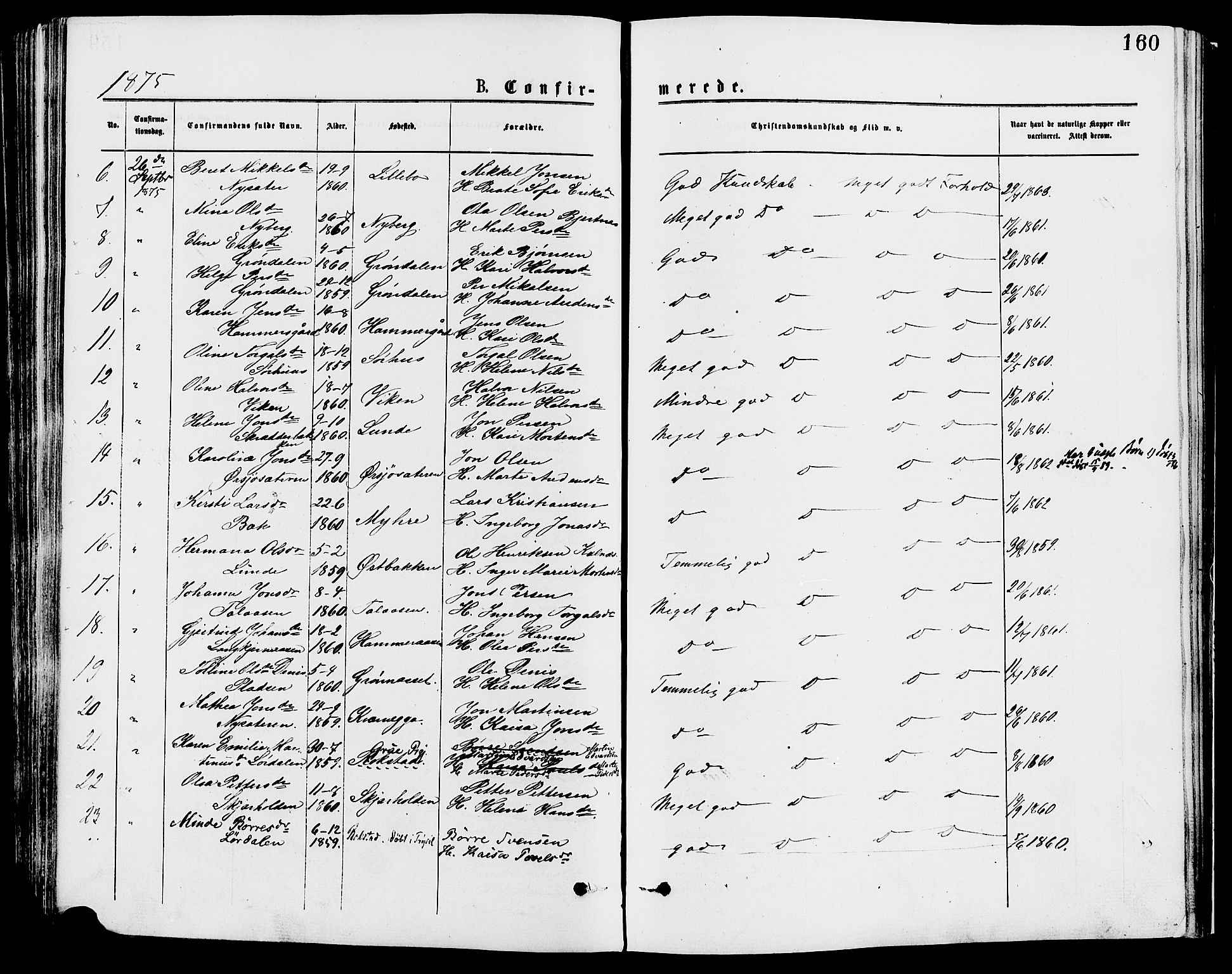 Trysil prestekontor, AV/SAH-PREST-046/H/Ha/Haa/L0007: Parish register (official) no. 7, 1874-1880, p. 160