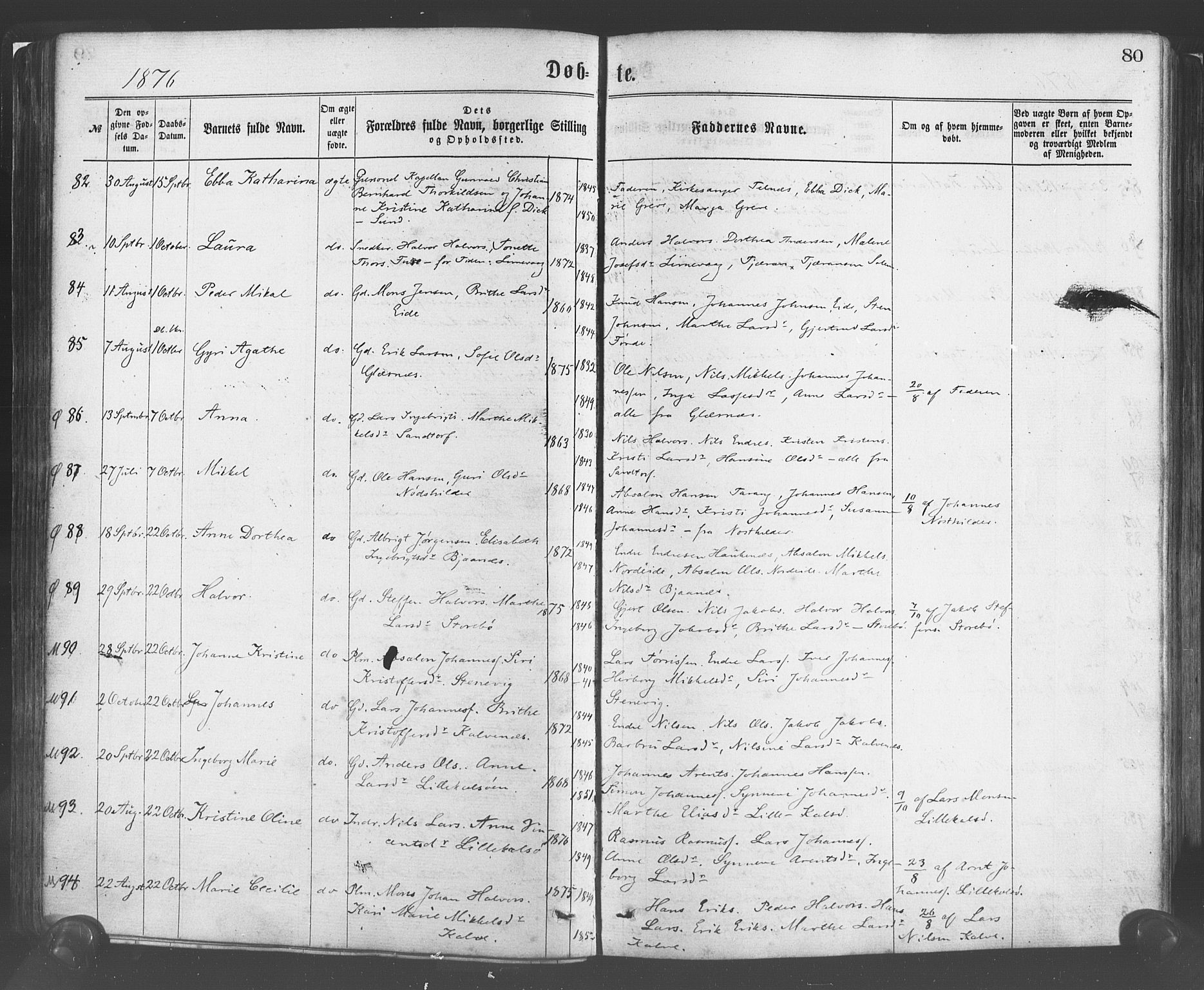 Sund sokneprestembete, AV/SAB-A-99930: Parish register (official) no. A 15, 1867-1881, p. 80