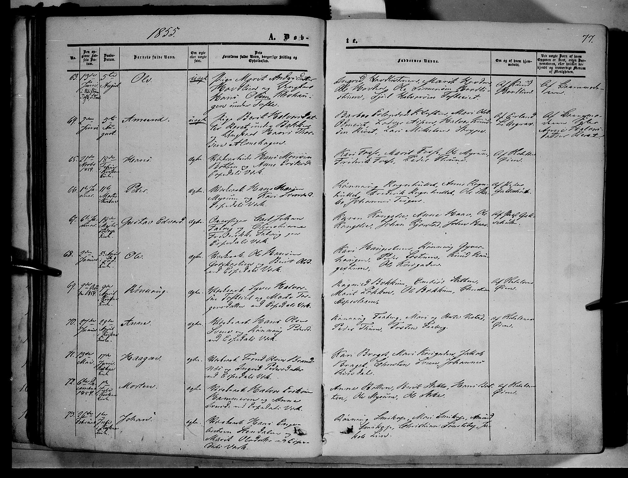 Sør-Fron prestekontor, AV/SAH-PREST-010/H/Ha/Haa/L0001: Parish register (official) no. 1, 1849-1863, p. 77