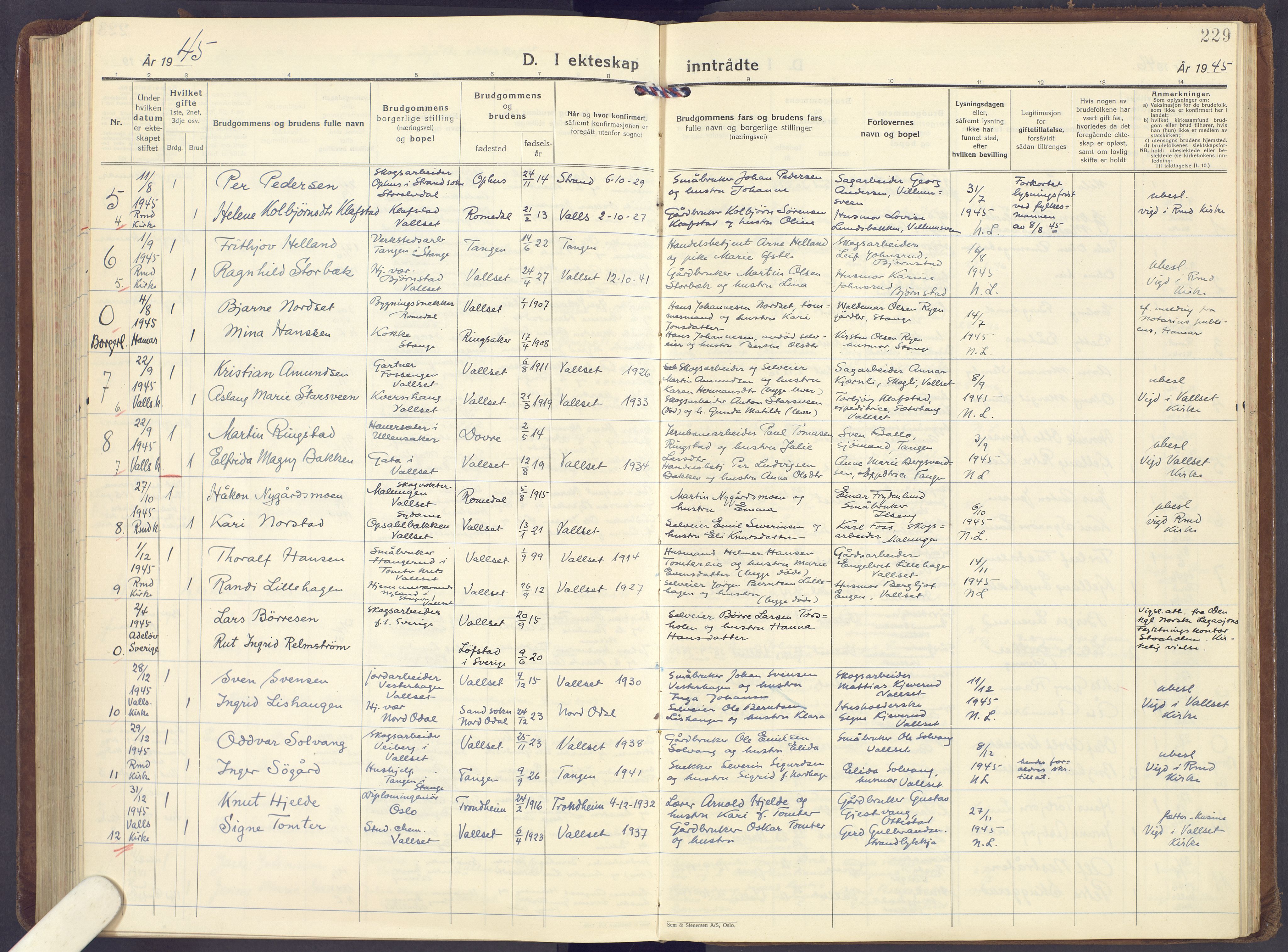 Romedal prestekontor, SAH/PREST-004/K/L0013: Parish register (official) no. 13, 1930-1949, p. 229