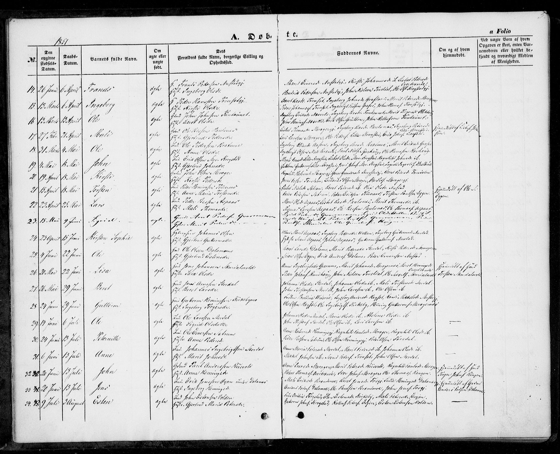Ministerialprotokoller, klokkerbøker og fødselsregistre - Nord-Trøndelag, SAT/A-1458/706/L0040: Parish register (official) no. 706A01, 1850-1861, p. 5