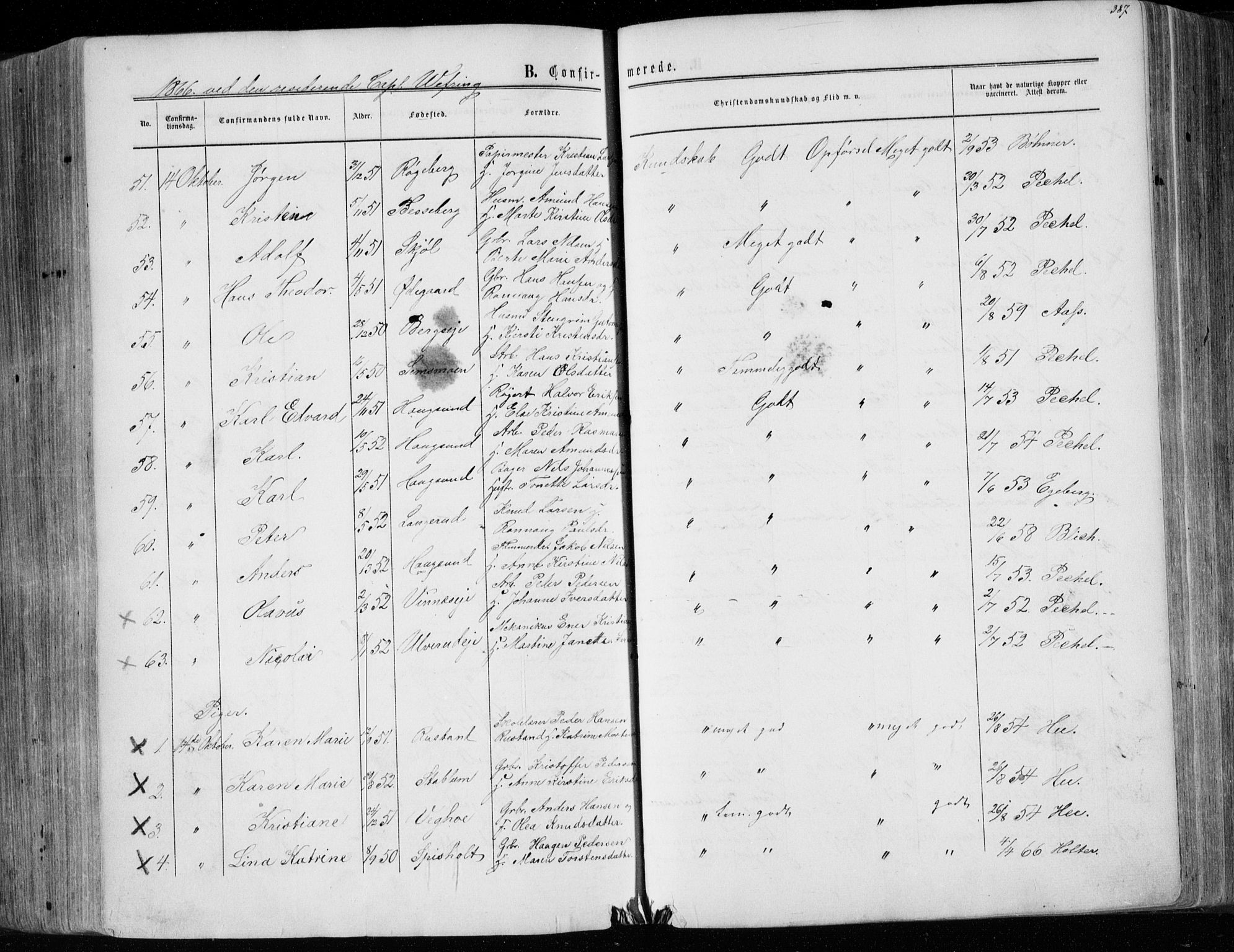 Eiker kirkebøker, AV/SAKO-A-4/F/Fa/L0016: Parish register (official) no. I 16, 1860-1868, p. 387