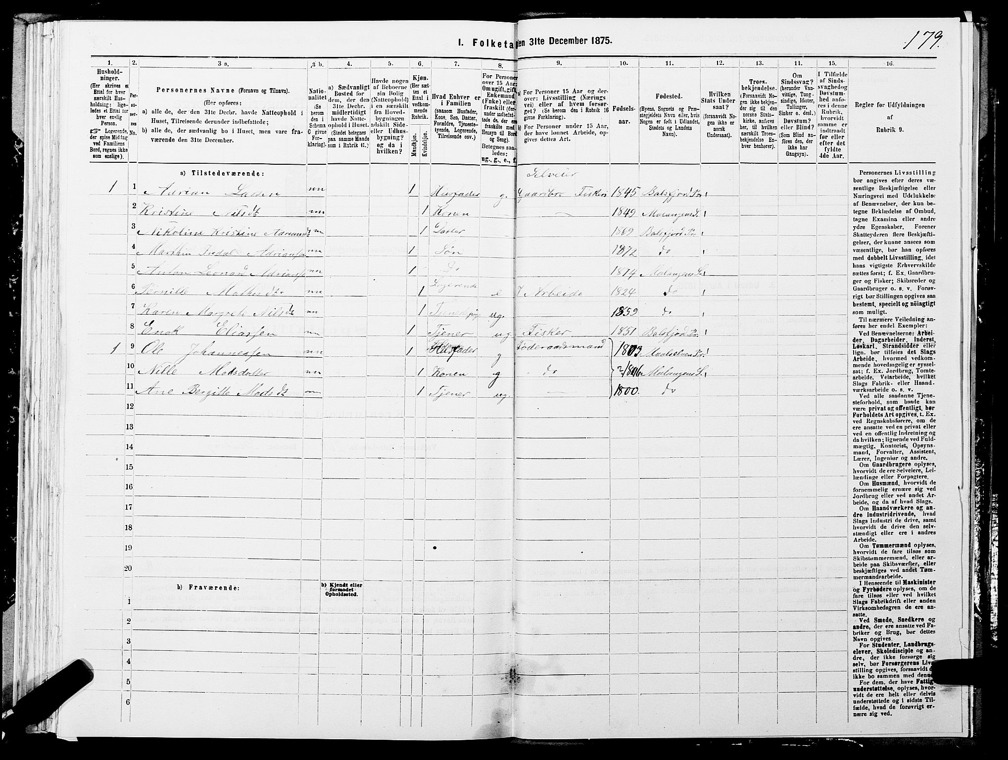 SATØ, 1875 census for 1933P Balsfjord, 1875, p. 3179